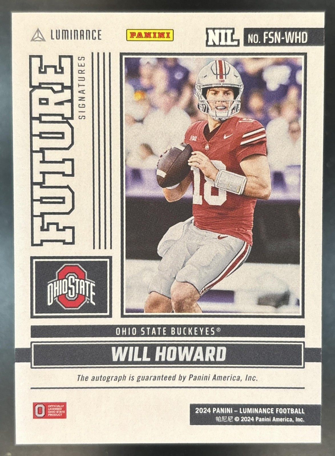 2024 Panini Luminance Will Howard Future SIgnatures NIL Auto Ohio State Buckeyes
