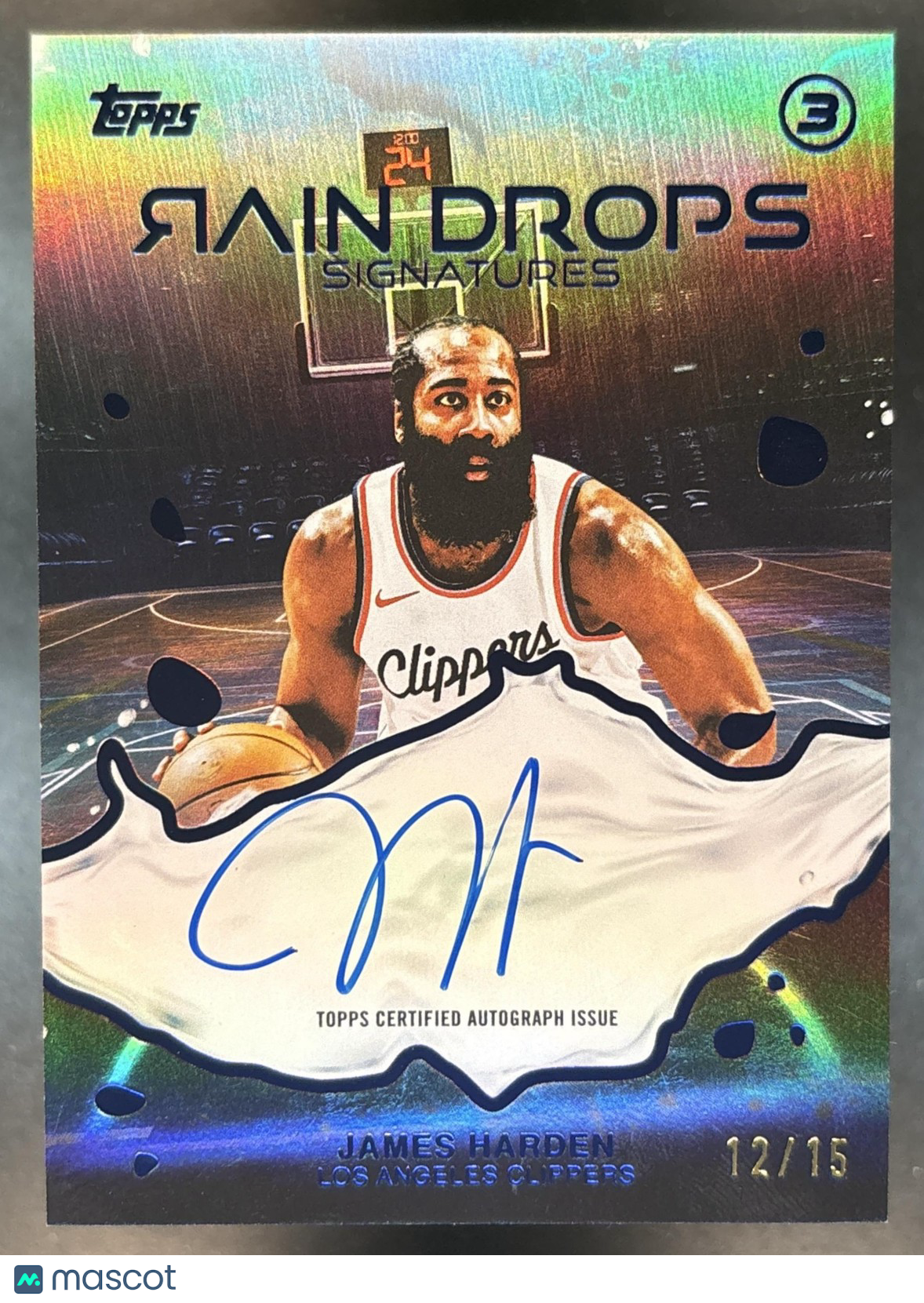 2025-26 Topps Three James Harden Raindrops Signatures Blue /15 Auto Clippers