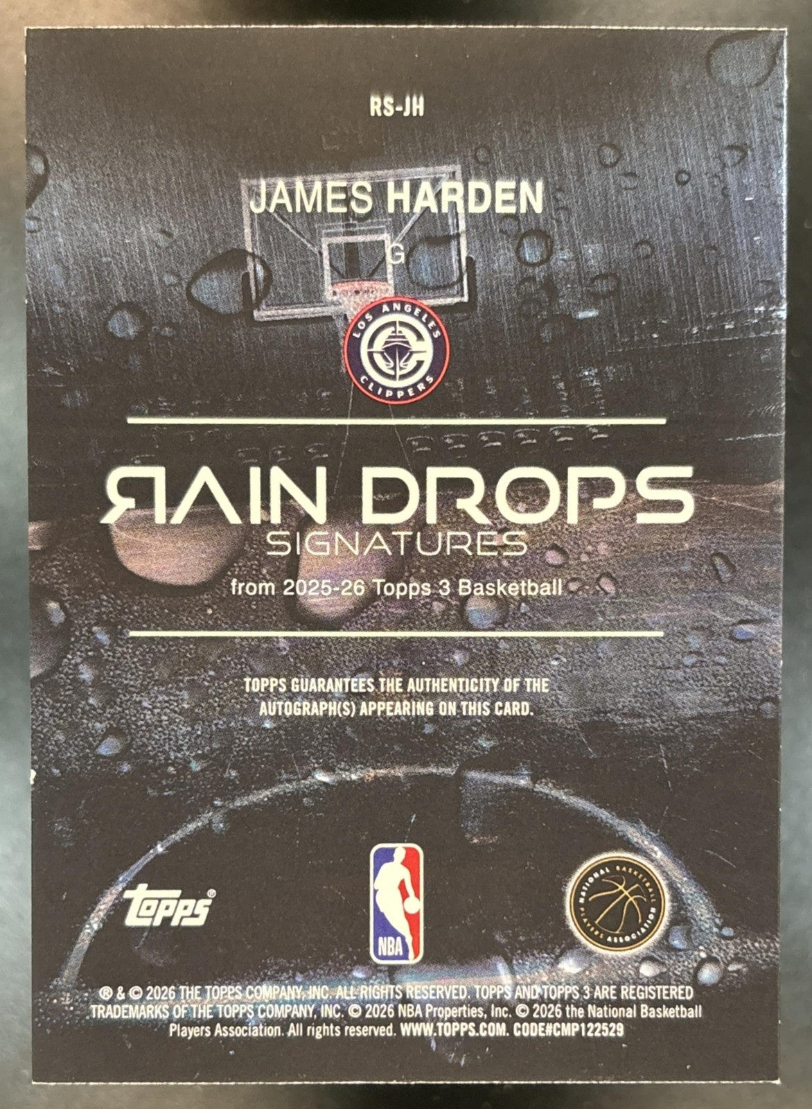 2025-26 Topps Three James Harden Raindrops Signatures Blue /15 Auto Clippers