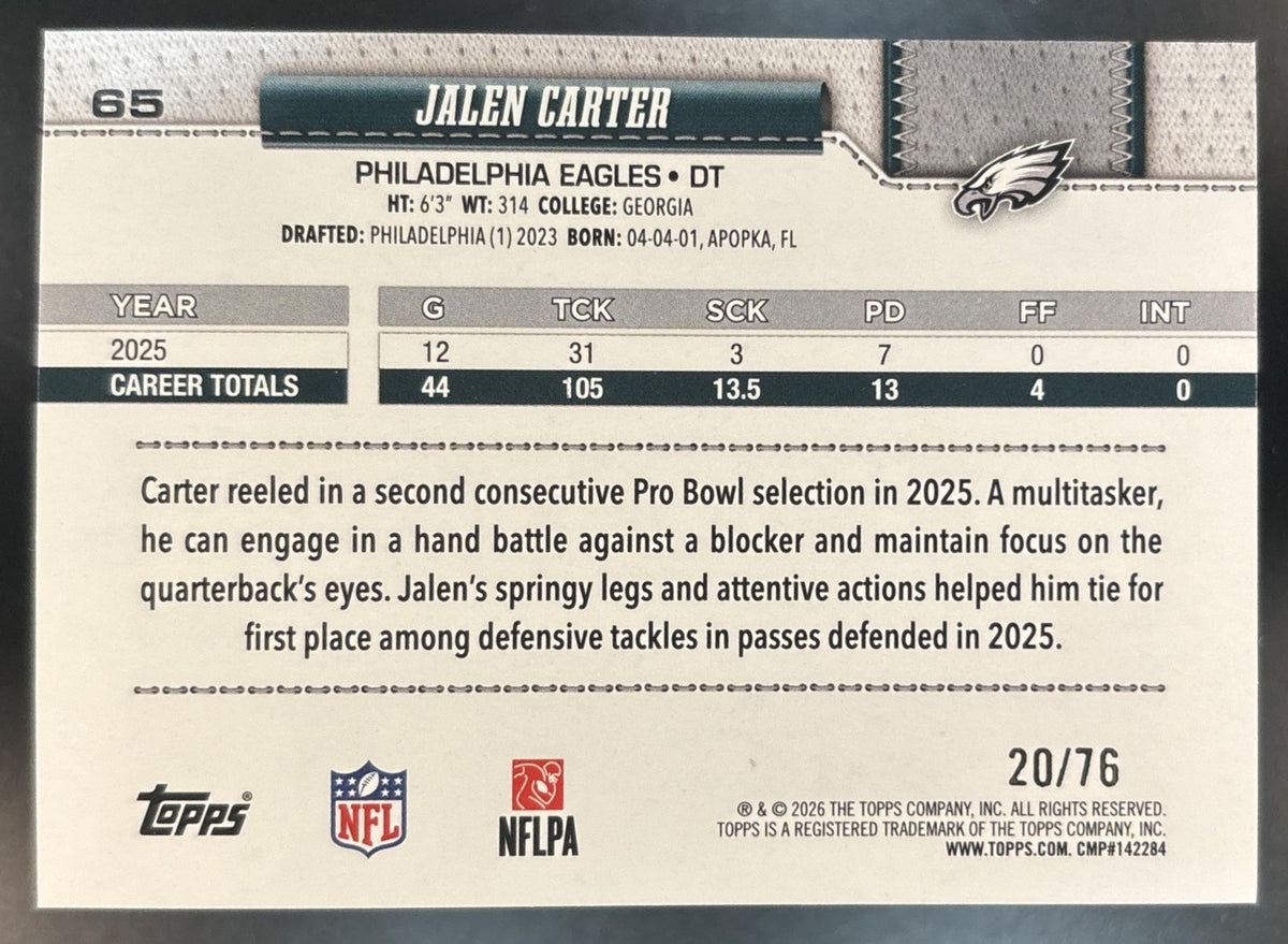 2026 Topps Jalen Carter Independence Day /76 #65 Philadelphia Eagles