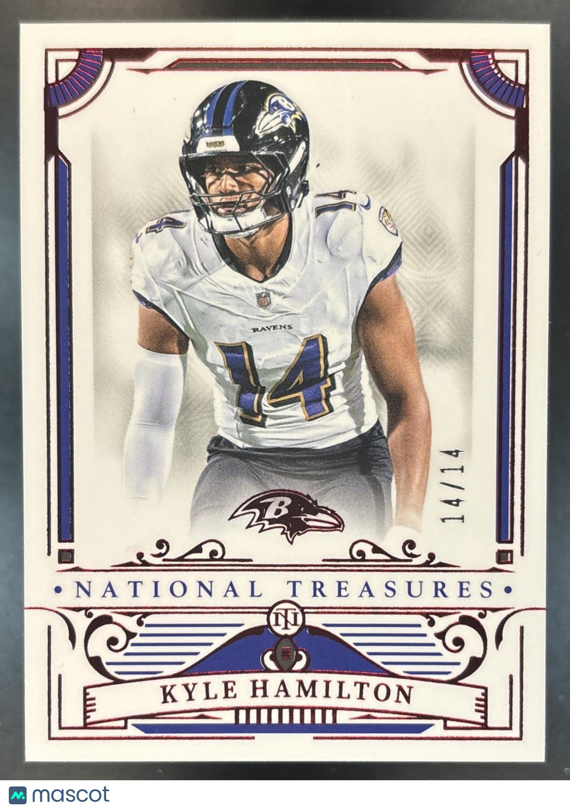 2025 Panini National Treasures Kyle Hamilton Jersey Number Red 14/14 #8 Ravens