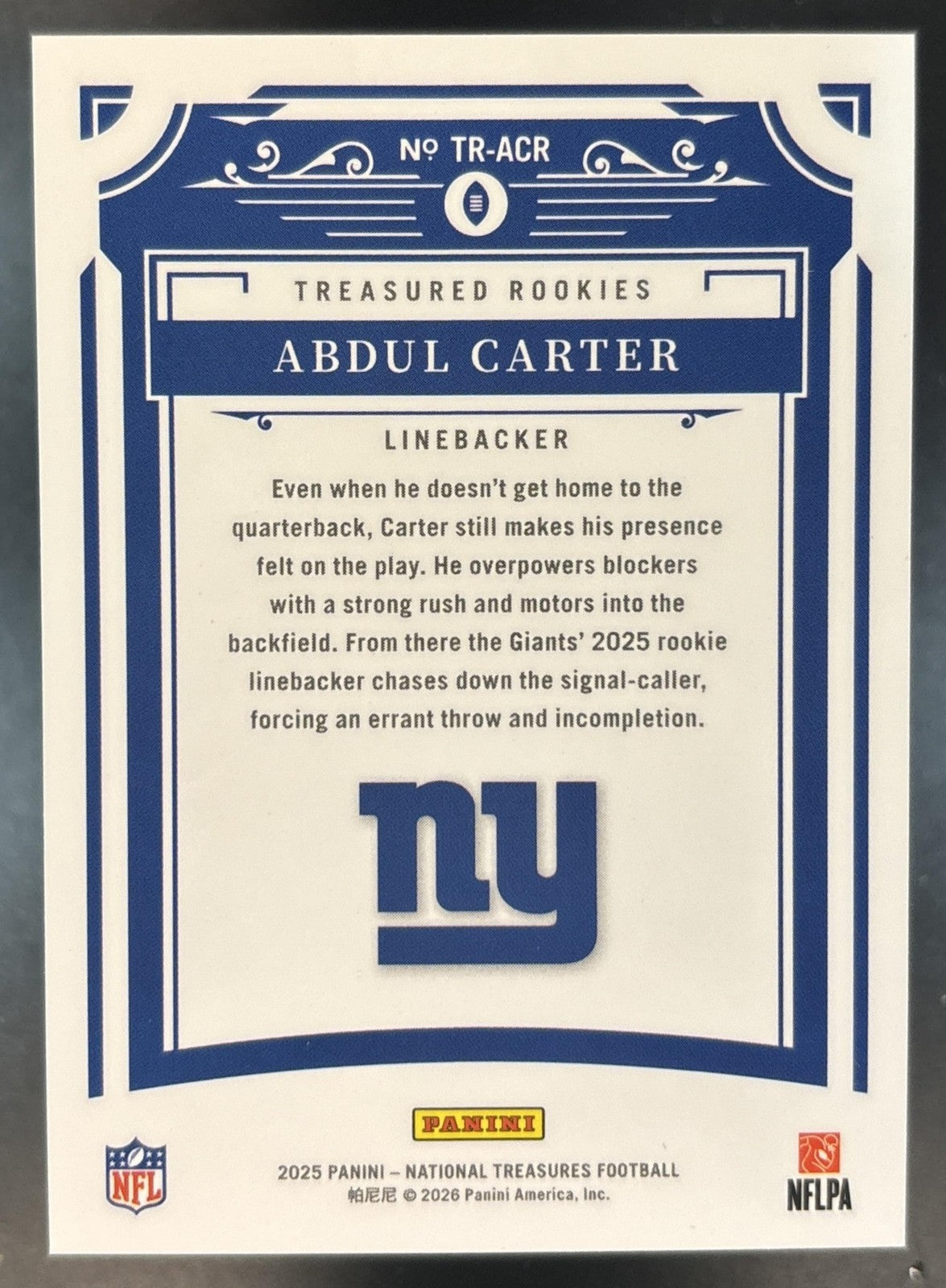 2025 National Treasures Abdul Carter Treasured Rookies Silver /25 #29 RC Giants