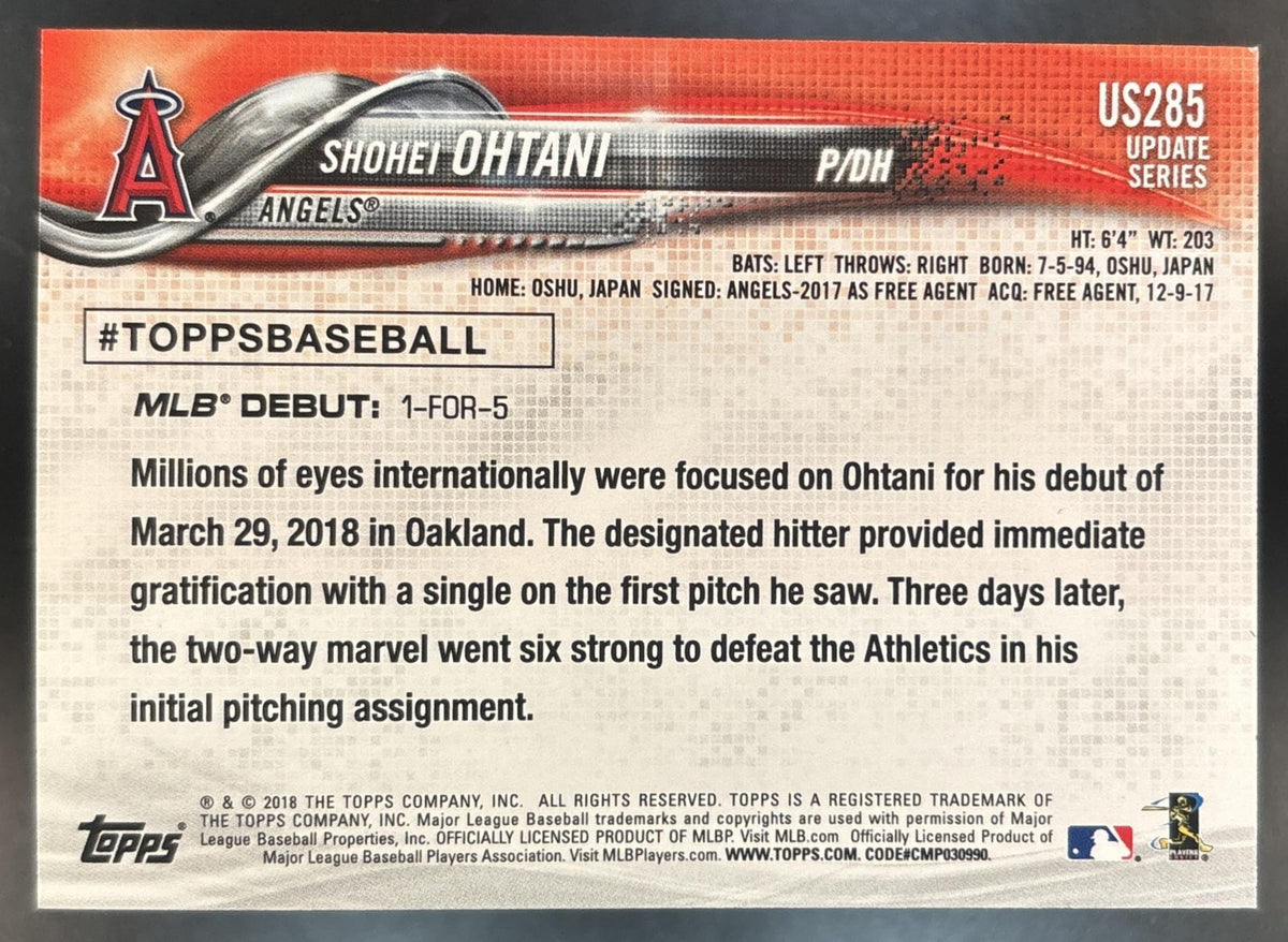2018 Topps Update Shohei Ohtani #US285 RC Los Angeles Angels