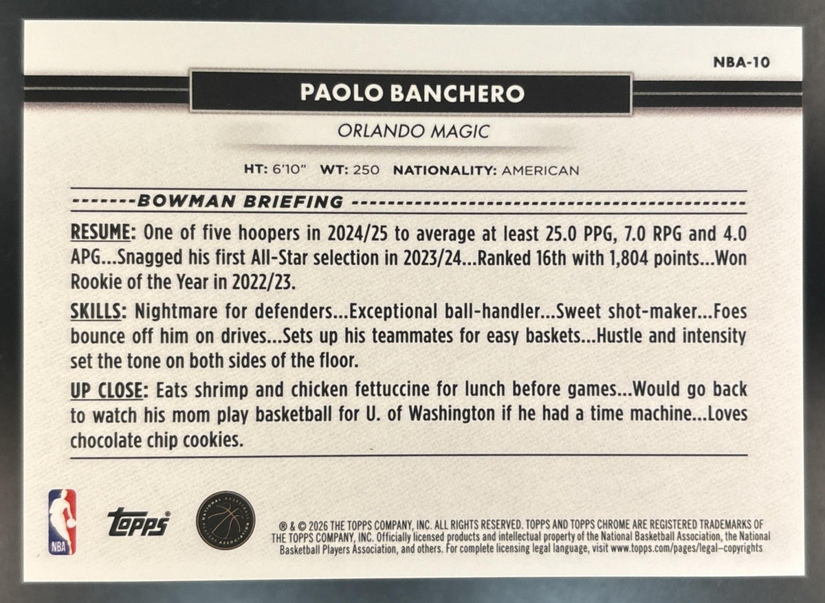 2026 Topps NSCC Collection Paolo Banchero NBA Chrome Orange Refractor /25