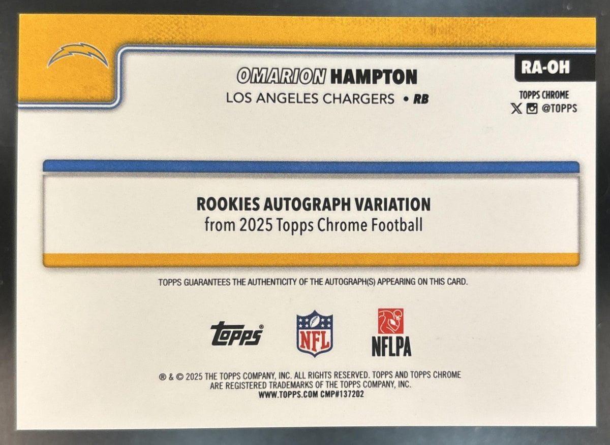 2025 Topps Chrome Omarion Hampton Rookie Auto #RA-OH RC Los Angeles Chargers