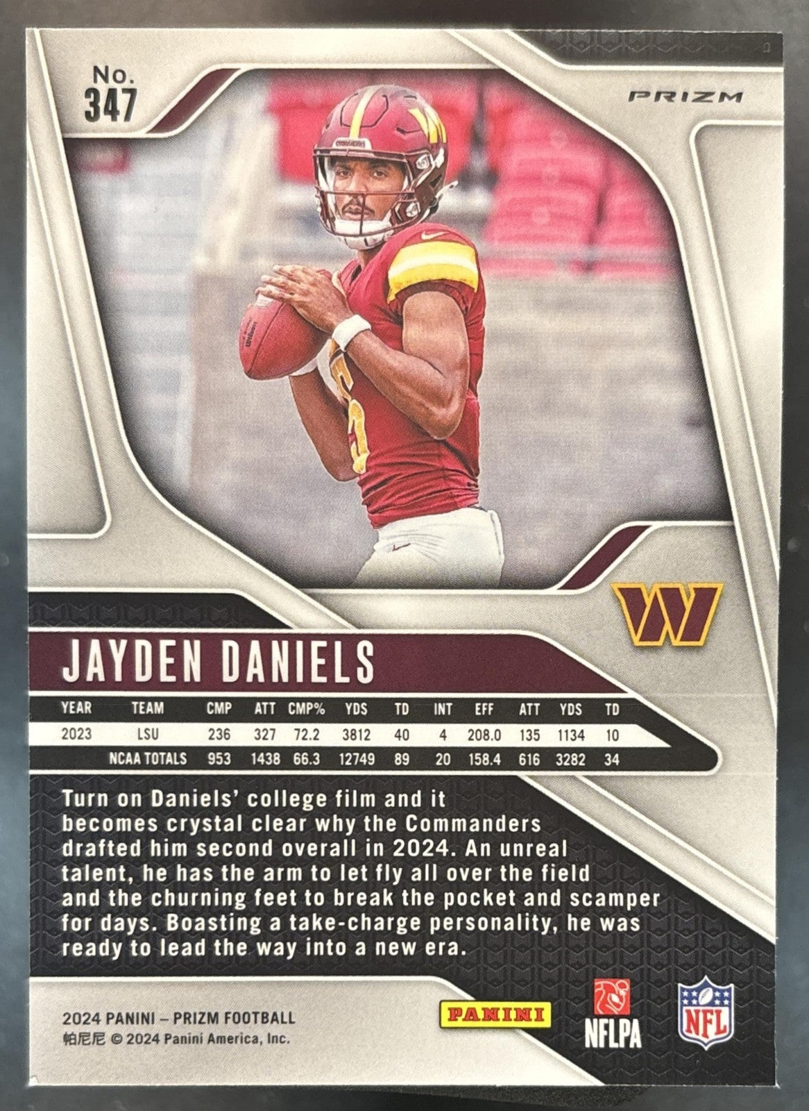 2024 Panini Prizm Jayden Daniels Red White and Blue #347 RC Commanders