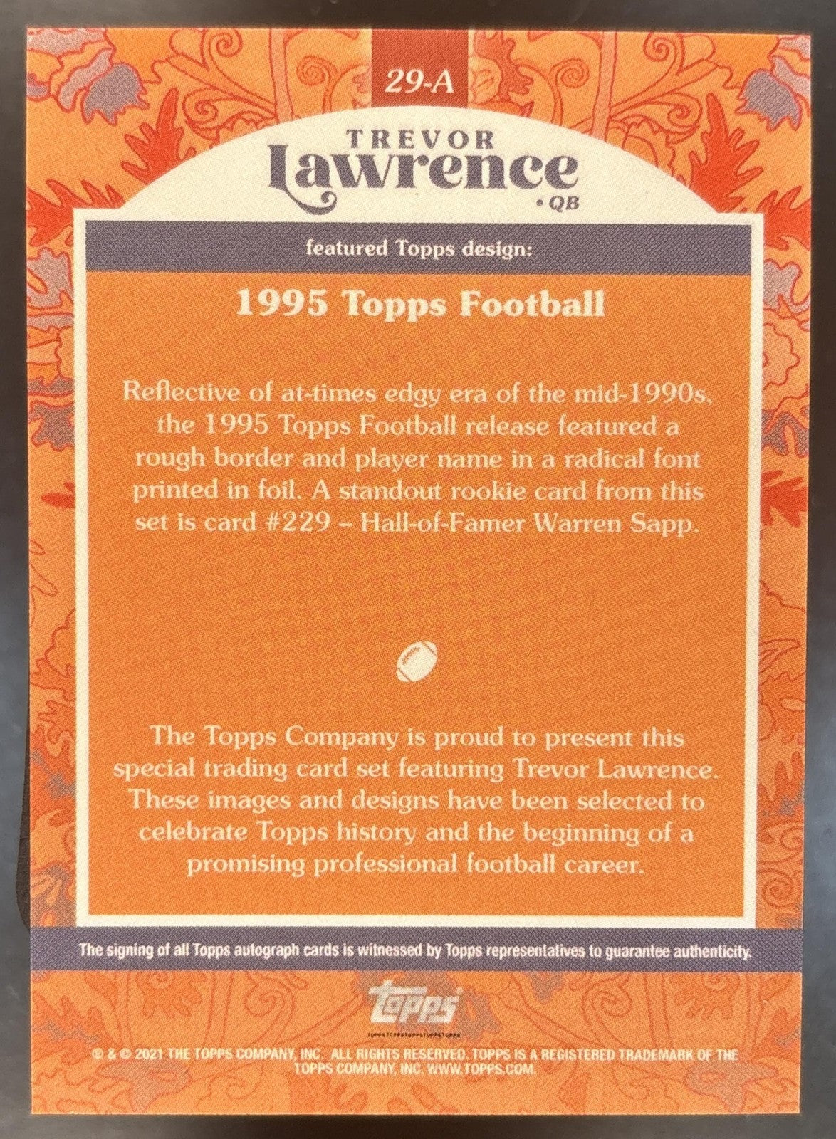 2021 Topps x Trevor Lawrence Auto Teal 1/16 #29-A RC
