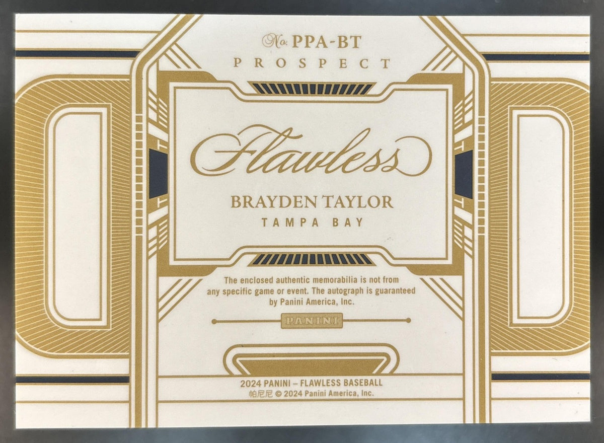 2024 Panini Flawless Brayden Taylor Prospect Patch Auto Gold /10 Tampa Bay Rays