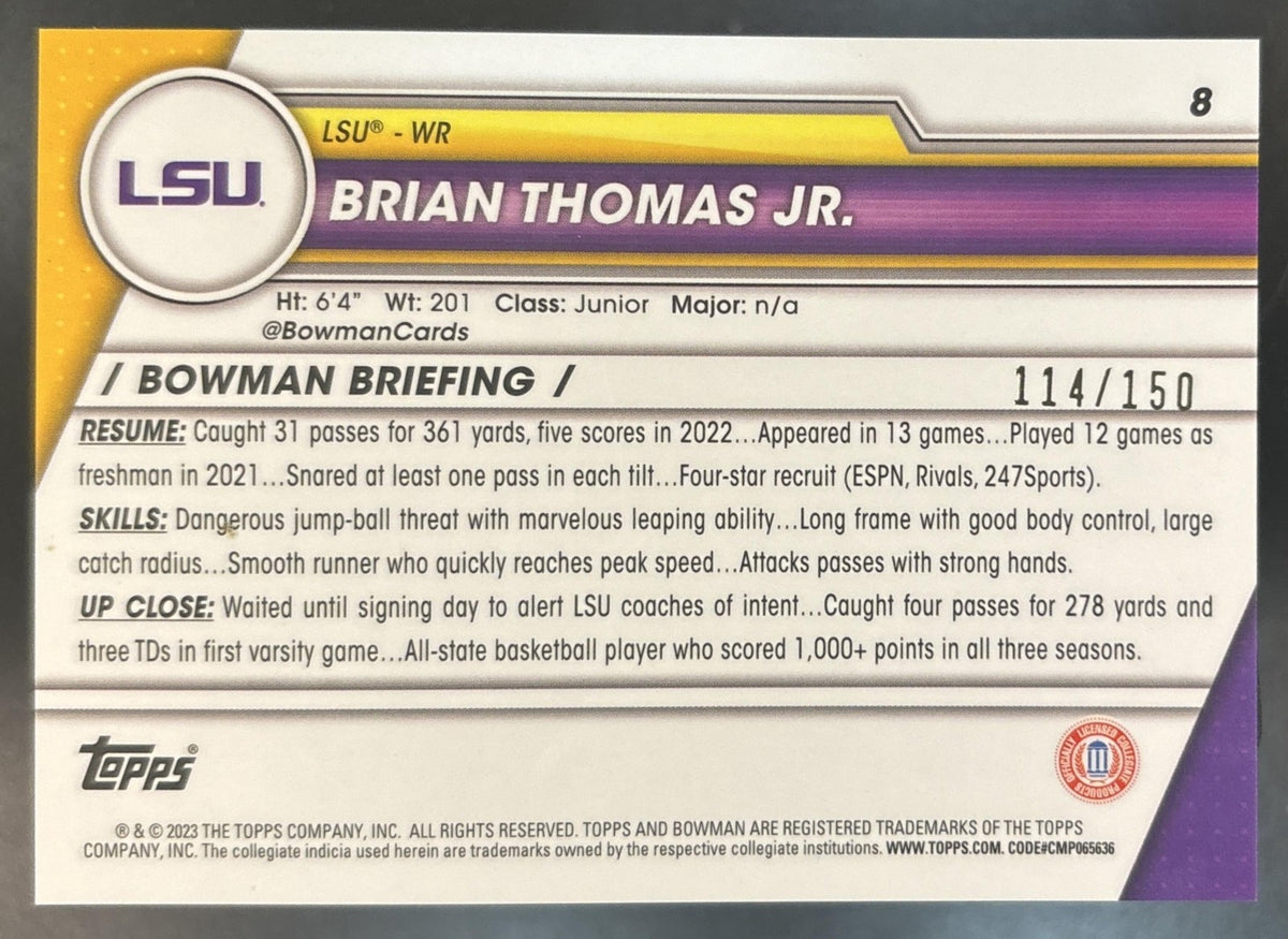 2023 Bowman University Chrome Brian Thomas Jr. Fuschia Mini Diamond /150 Tigers