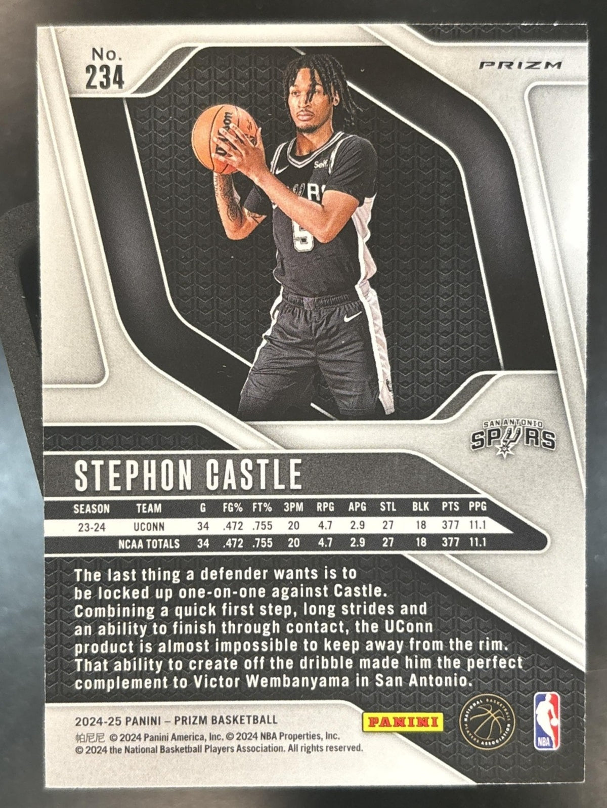 2024-25 Panini Prizm Stephon Castle Silver #234 RC San Antonio Spurs