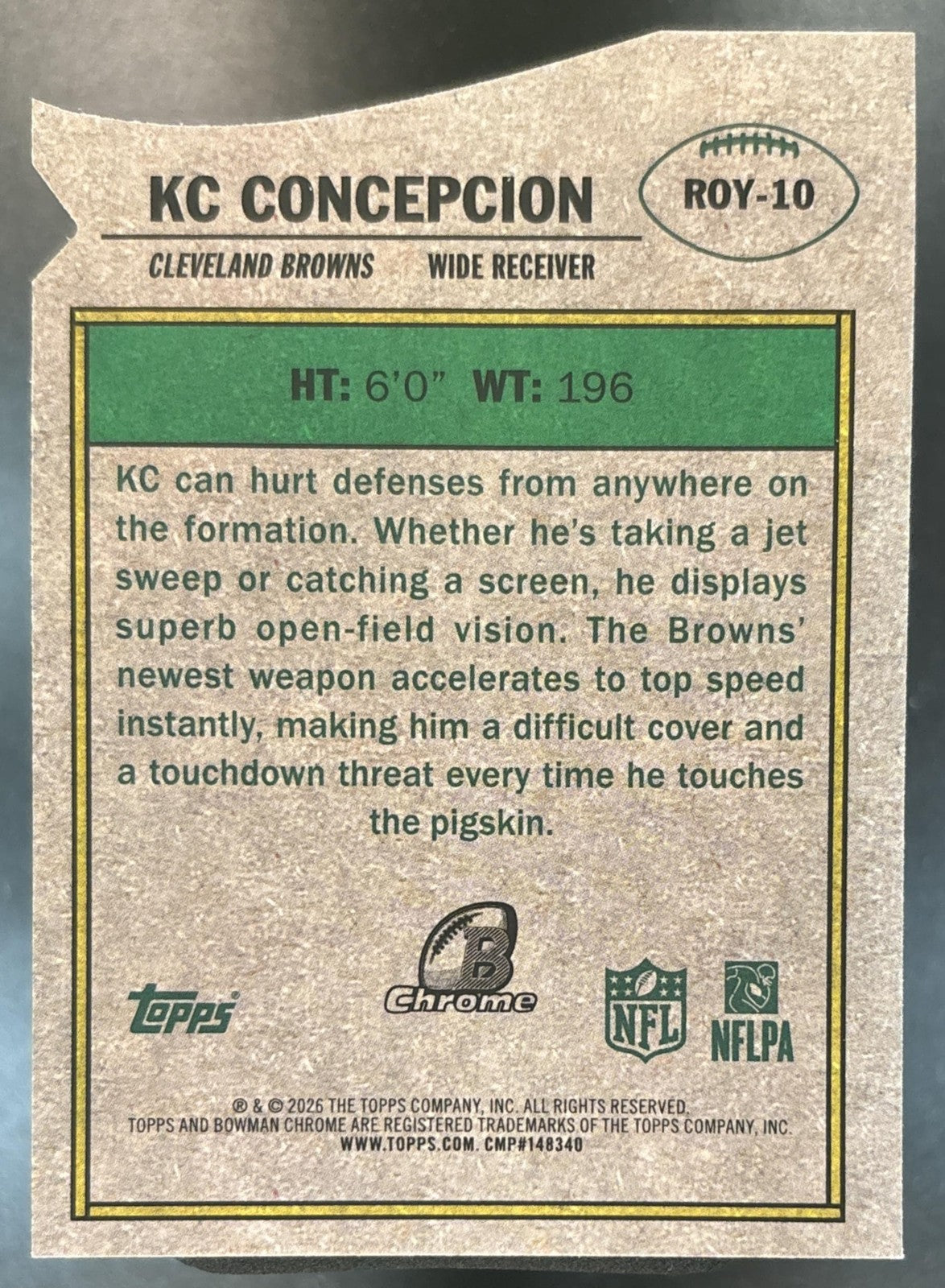 2026 Bowman KC Concepcion Chrome ROY Favorites Blue Refractor /150 RC Browns