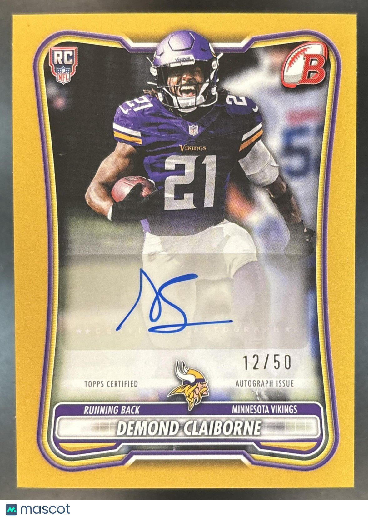 2026 Bowman Demond Claiborne Paper Auto Gold /50 RC Minnesota Vikings