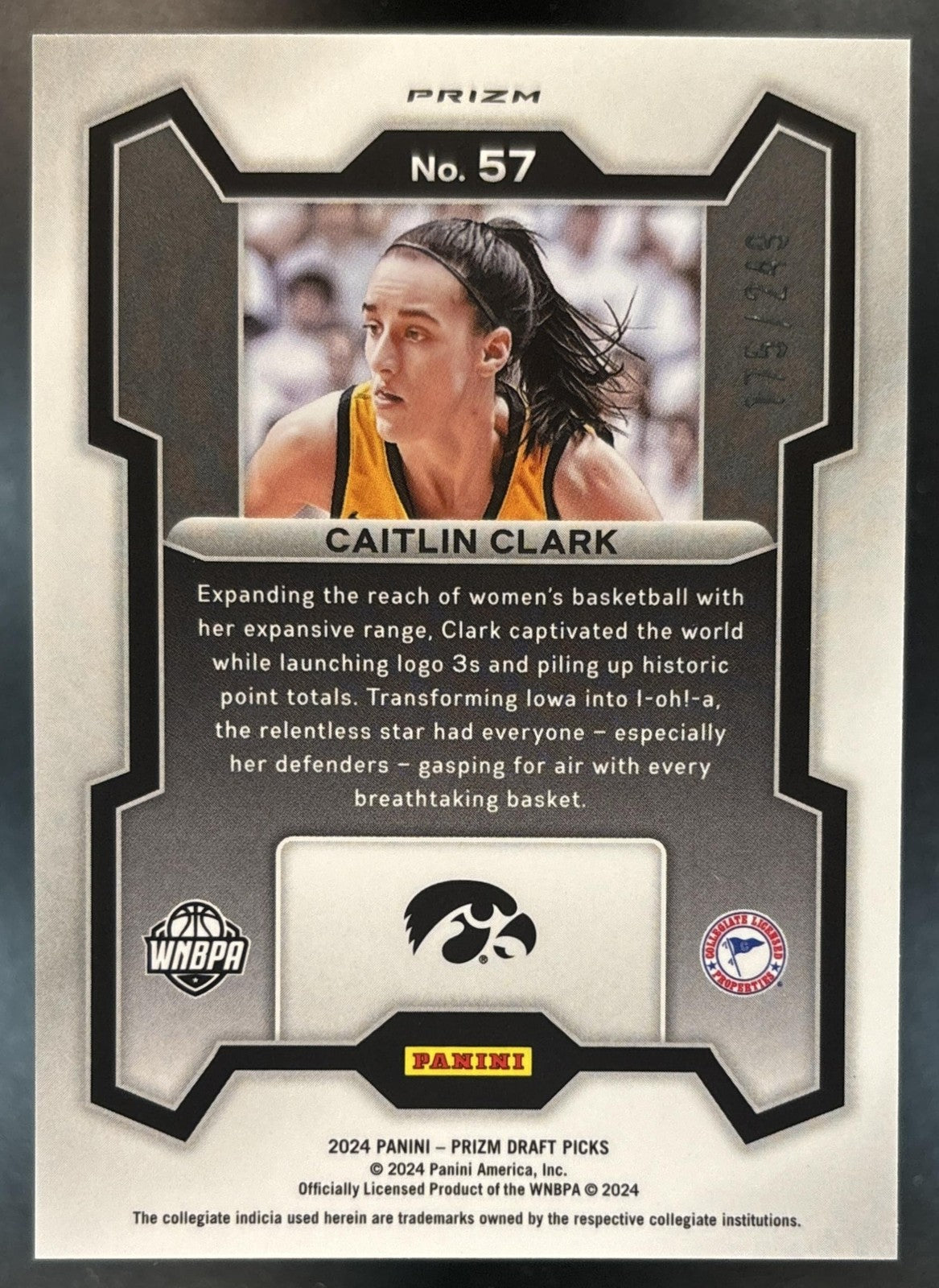 2024 Prizm Draft Picks Collegiate Caitlin Clark Blue Wave /249 #57 RC Hawkeyes