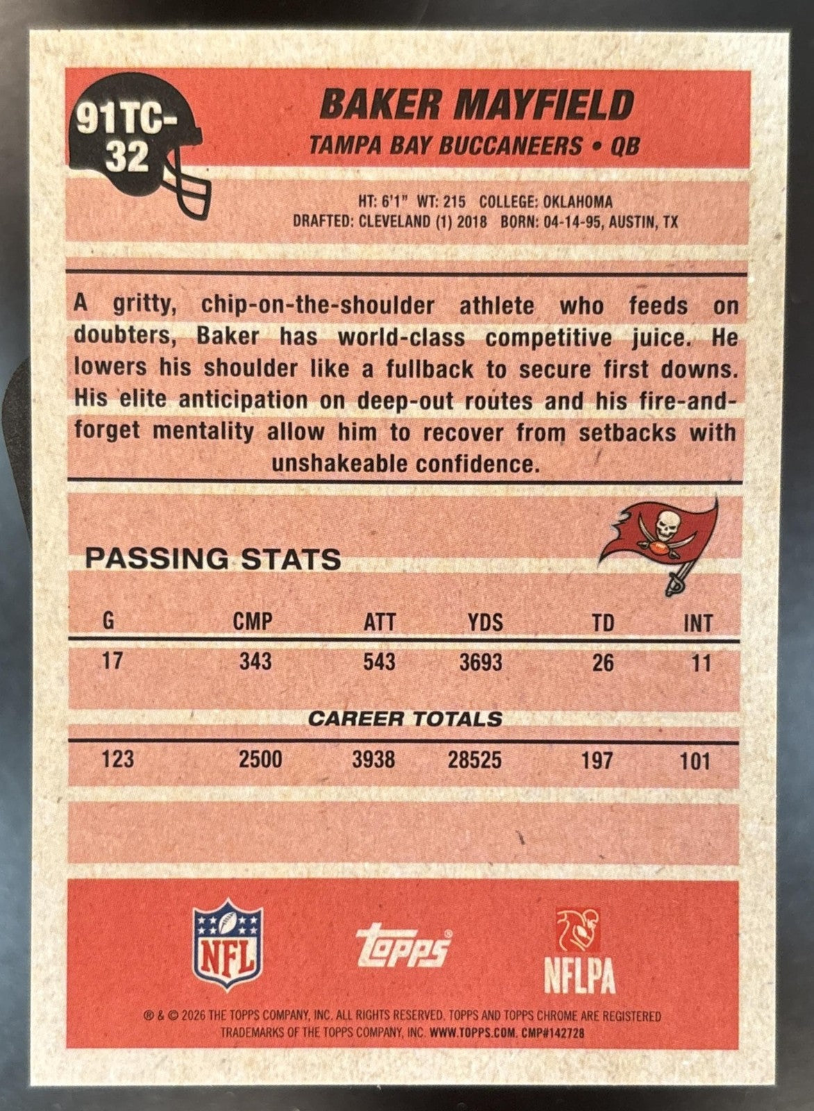 2026 Topps Baker Mayfield 1991 Chrome Green Mojo /99 Tampa Bay Buccaneers