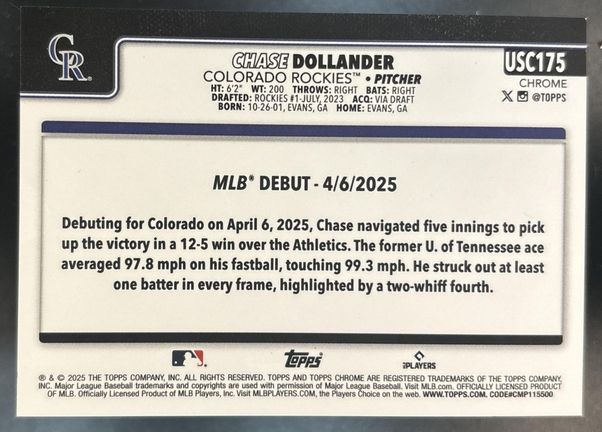 2025 Topps Chrome Update Chase Dollander Orange RayWave /25 #USC175 RC Rockies