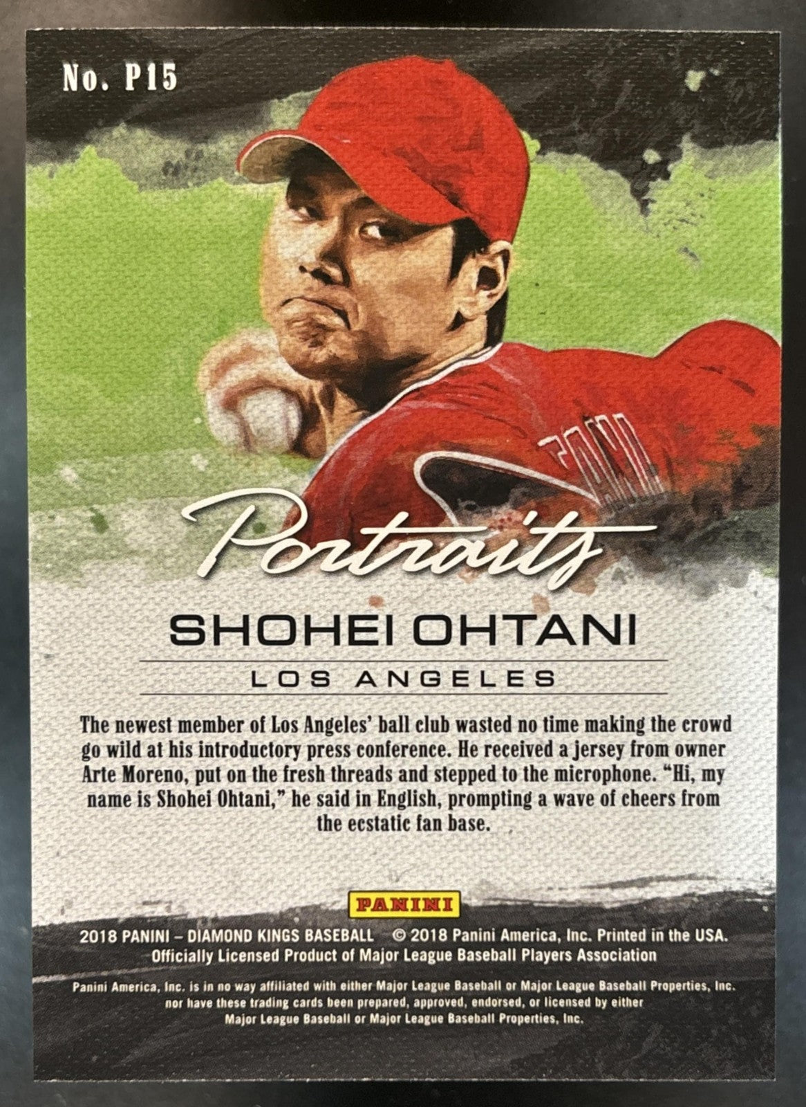 2018 Panini Diamond Kings Shohei Ohtani Portraits #P15 RC Los Angeles Angels
