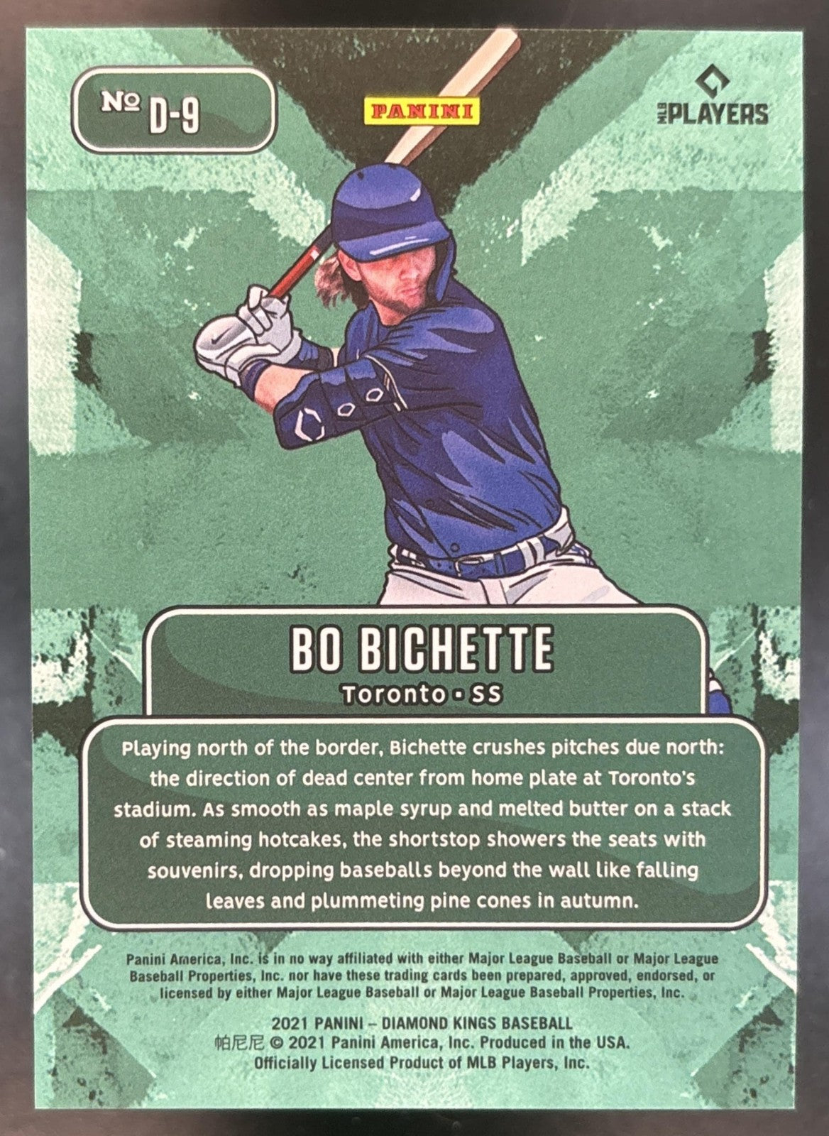 2021 Panini Diamond Kings Bo Bichette Downtown #D-9 Toronto Blue Jays