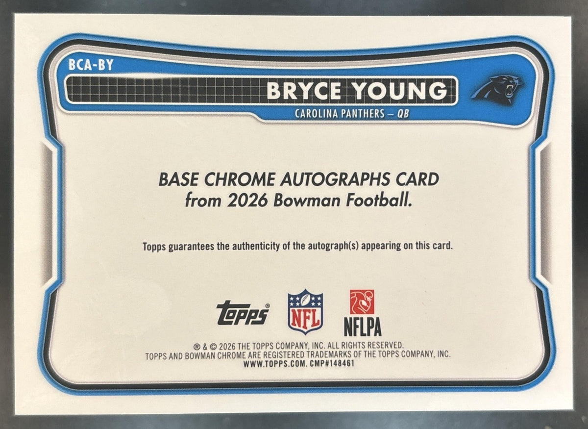 2026 Bowman Bryce Young Chrome Auto Blue /150 #BCA-BY Carolina Panthers
