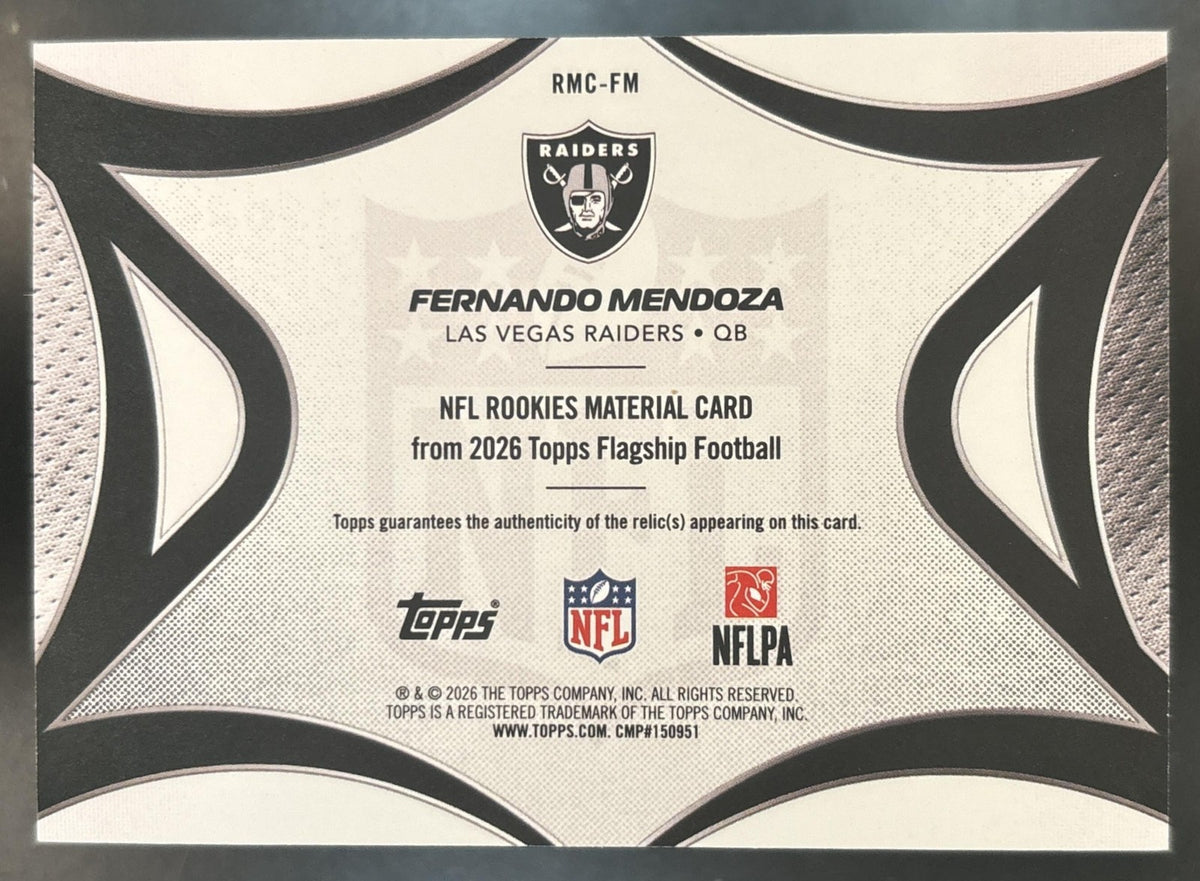 2026 Topps Fernando Mendoza NFL Rookie Material MEM SP RC Las Vegas Raiders