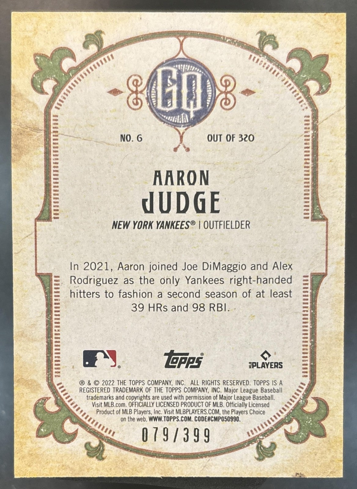 2022 Topps Gypsy Queen Aaron Judge Burnt Umber /399 #6 New York Yankees