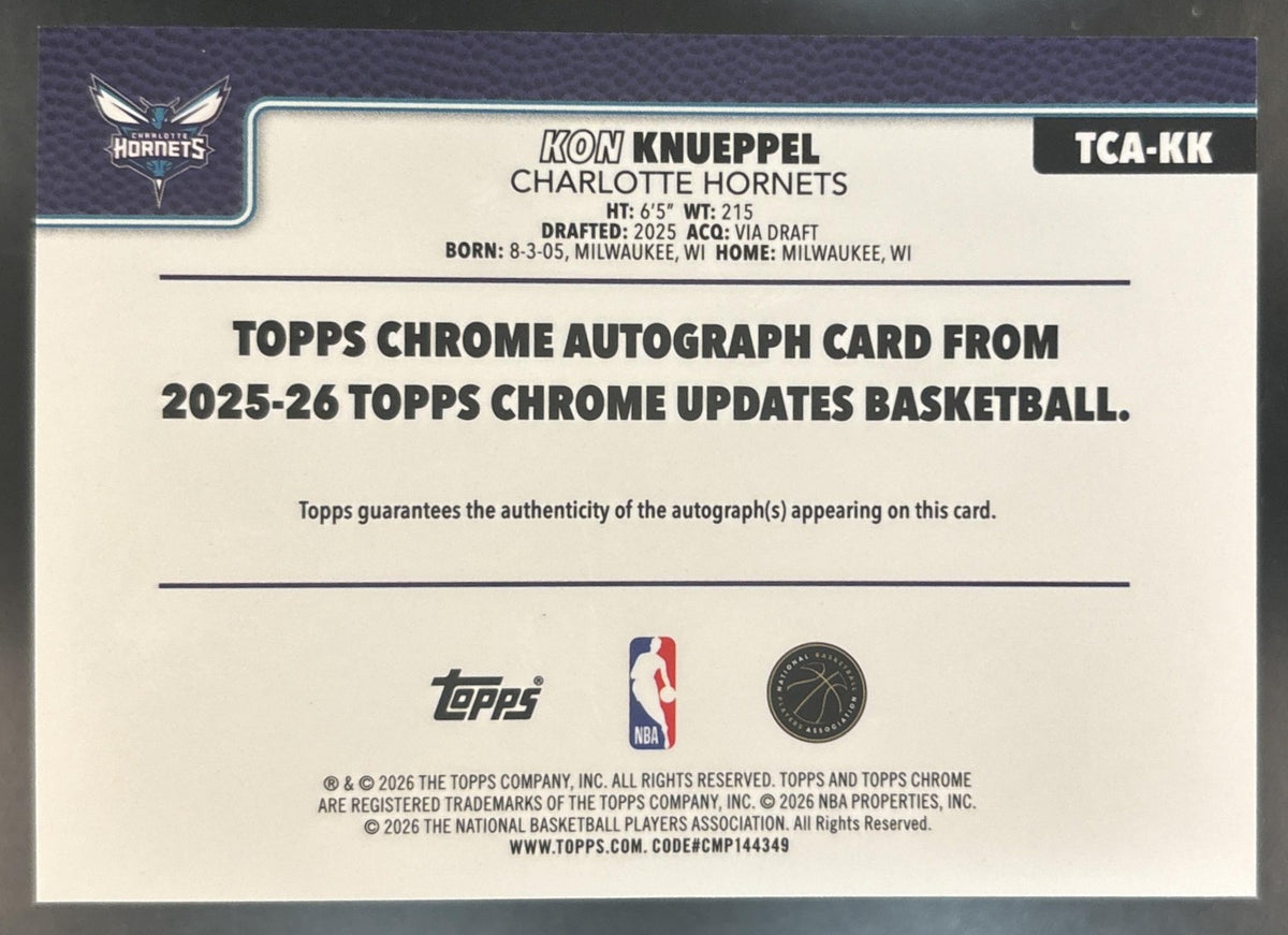 2025-26 Topps Chrome Update Kon Knueppel Auto #TCA-KK RC Charlotte Hornets