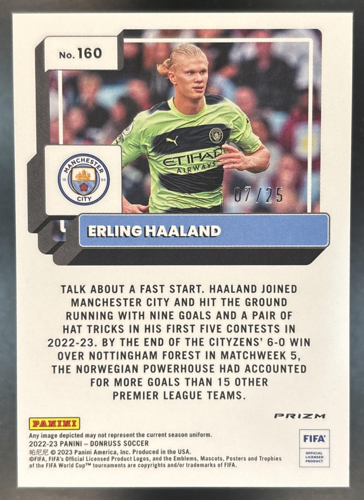 2022-23 Panini Donruss Erling Haaland Optic Purple Mojo /25 #160 Manchester City