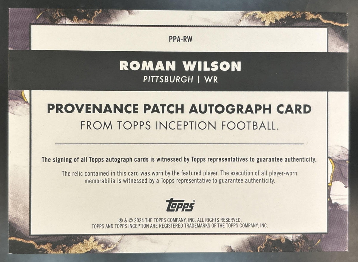 2024 Topps Inception Roman Wilson Provenance Patch Auto Gold /15 MEM RC Steelers
