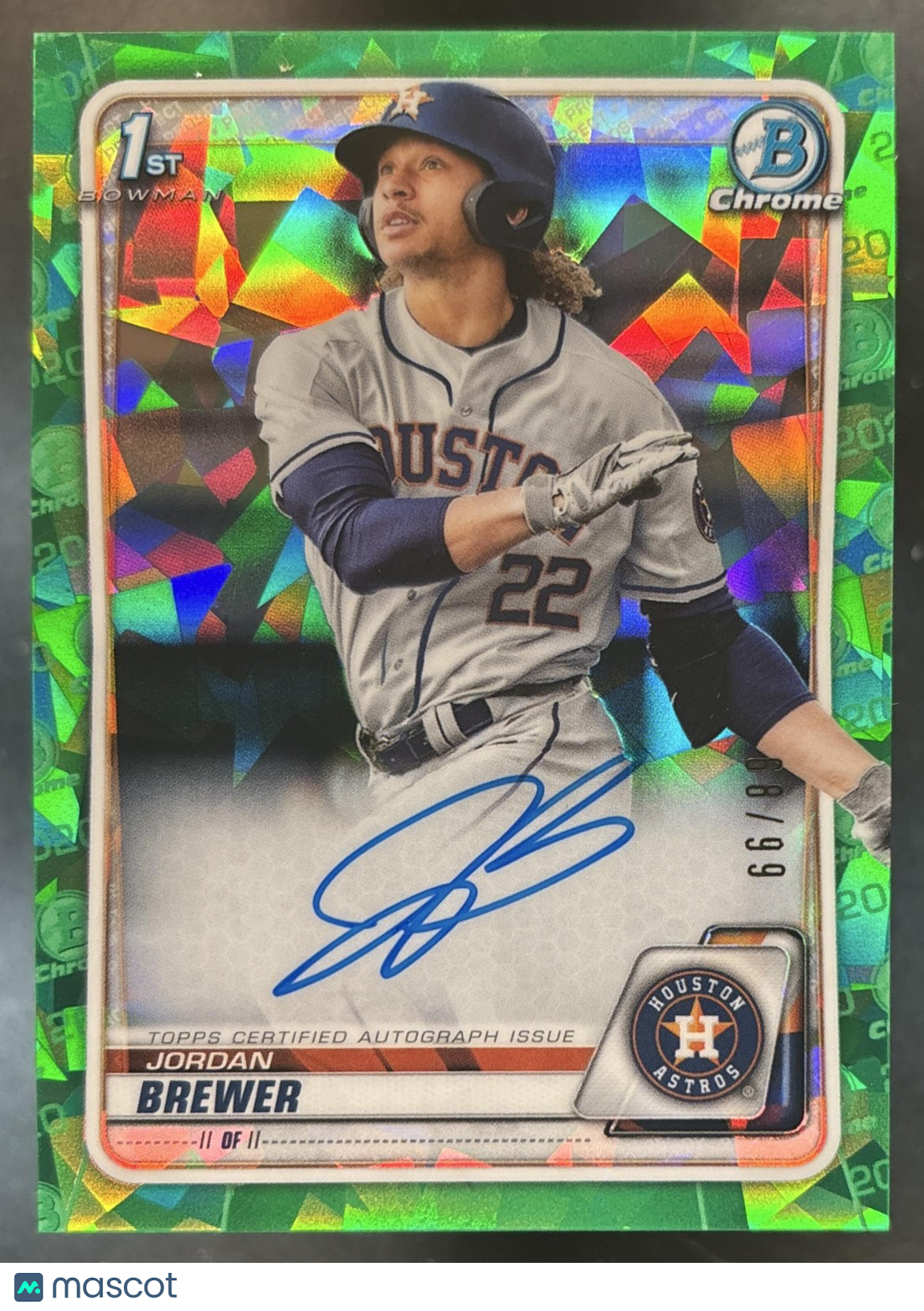 2020 Bowman Chrome Jordan Brewer Auto Green Atomic /99 1st Prospect Astros