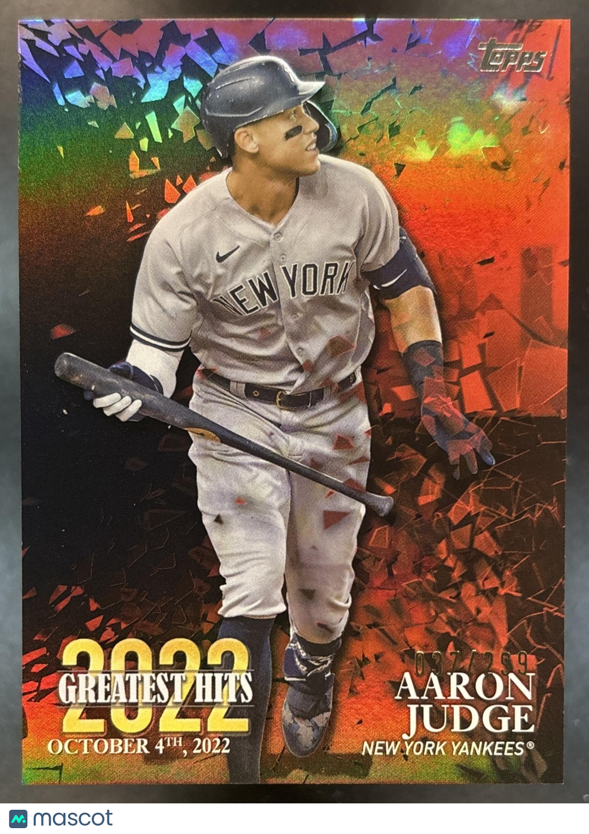 2023 Topps Aaron Judge 2022 Greatest Hits Black /299 #22GH-25 New York Yankees