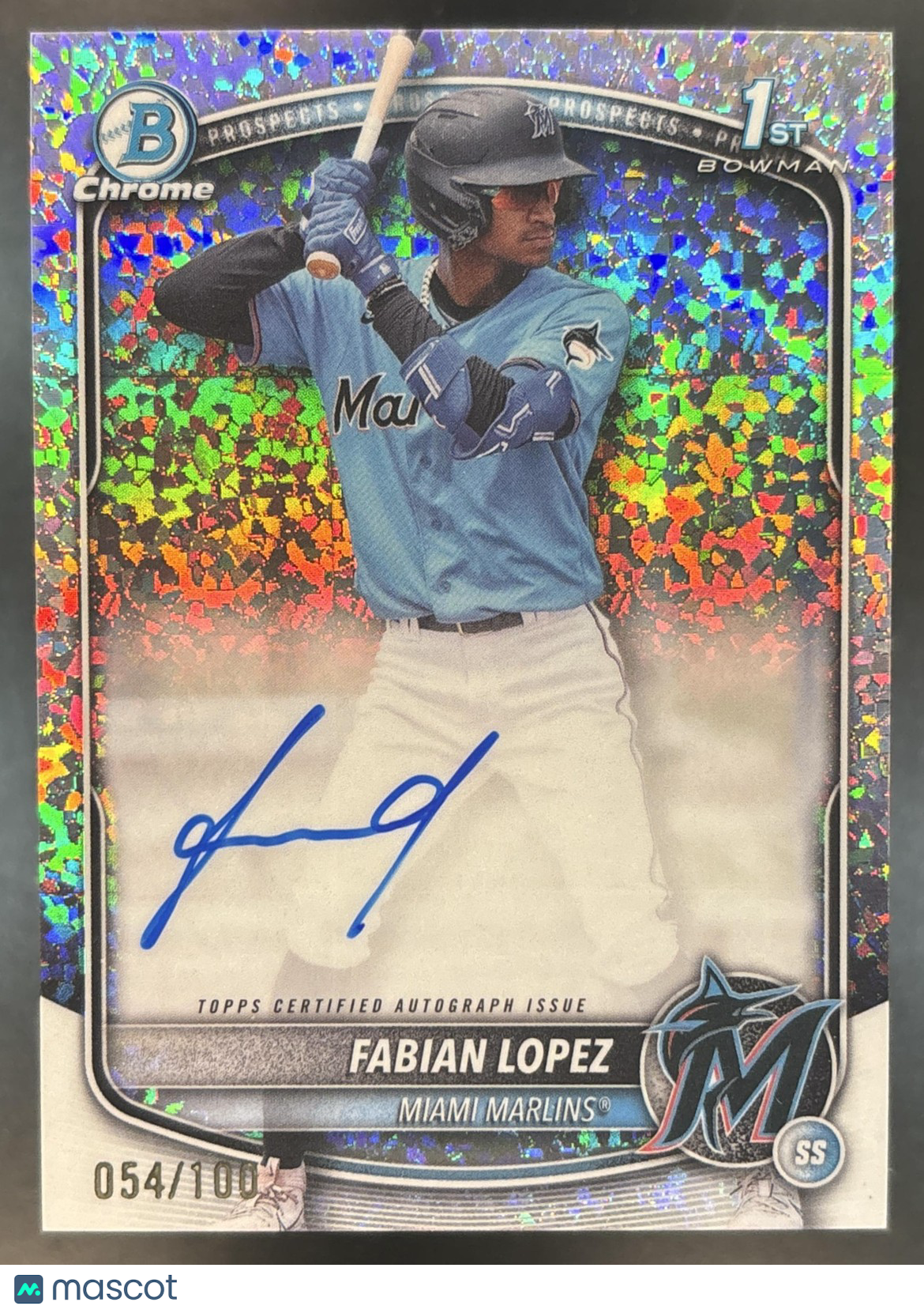 2025 Bowman Fabian Lopez Chrome Auto Mini Diamond /100 1st Prospect Marlins