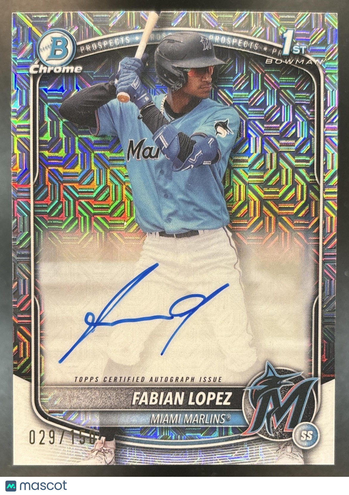 2025 Bowman Fabian Lopez Chrome Auto HTA Choice /150 1st Prospect Miami Marlins