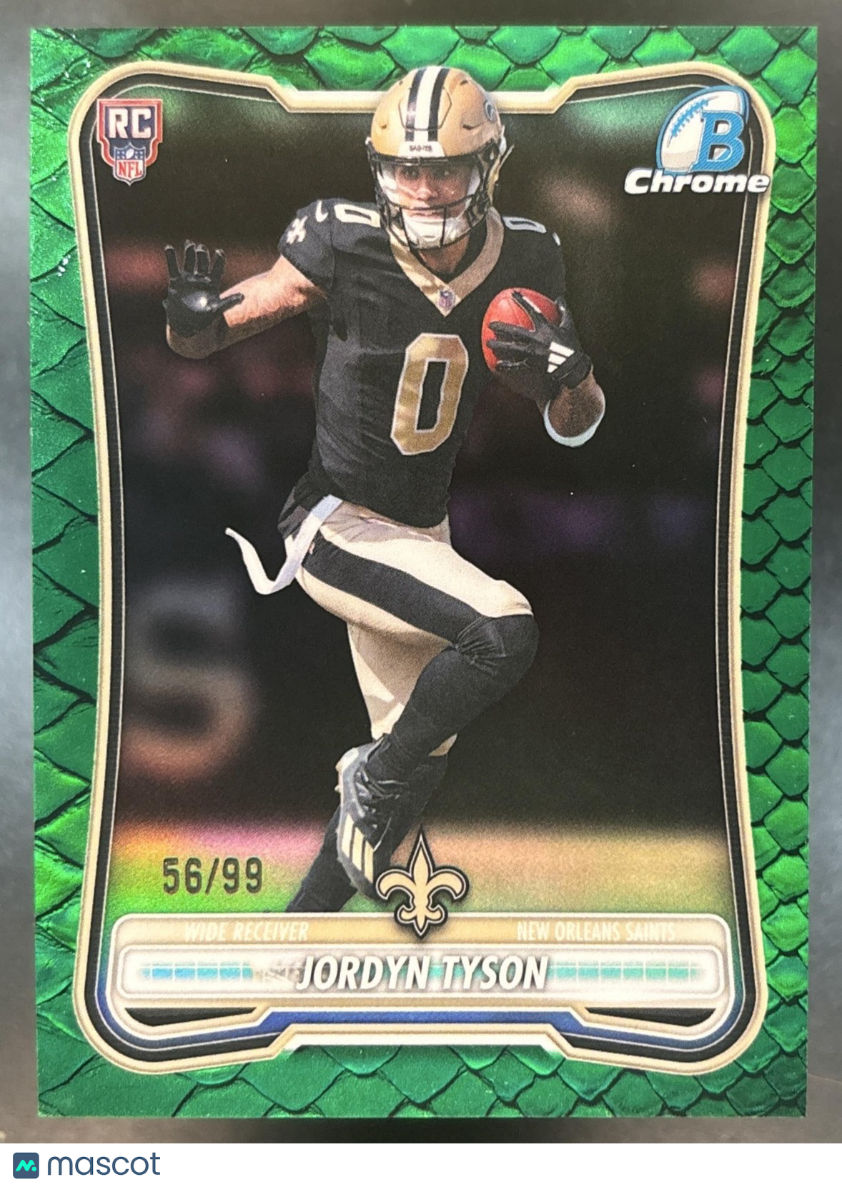2026 Bowman Jordyn Tyson Chrome Green Reptilian /99 #BCV-121 RC Saints