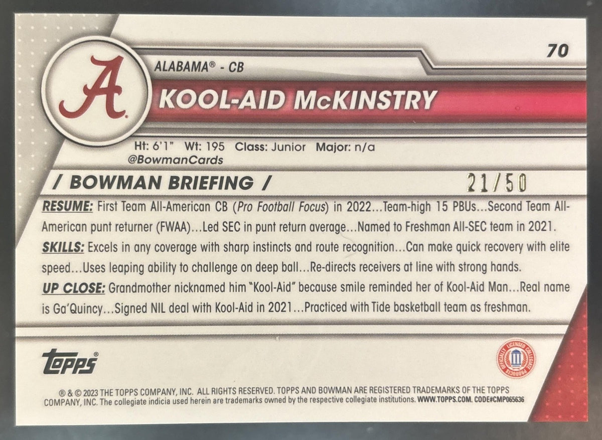 2023 Bowman University Chrome Kool-Aid McKinstry Gold /50 Alabama Crimson Tide