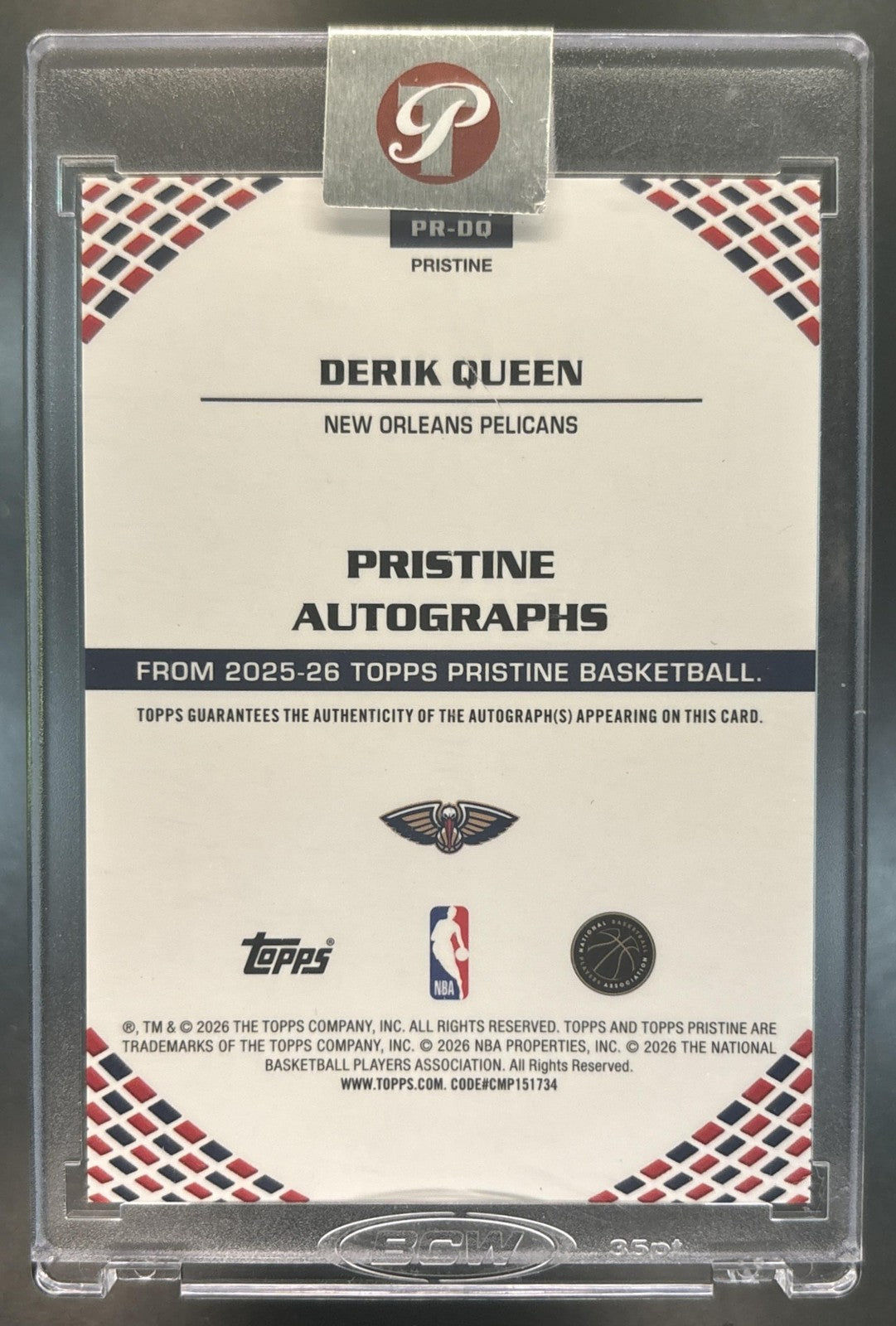 2025-26 Topps Pristine Derik Queen Rookie Auto #PR-DQ RC New Orleans Pelicans