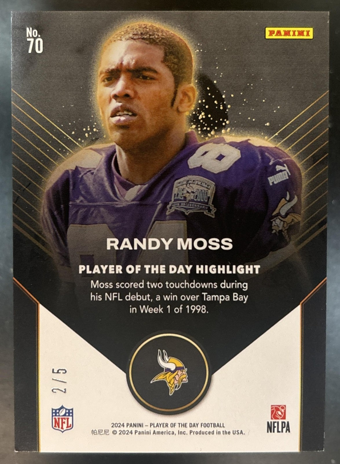 2024 Panini Player of the Day Randy Moss Orange /199 #70 Minnesota Vikings