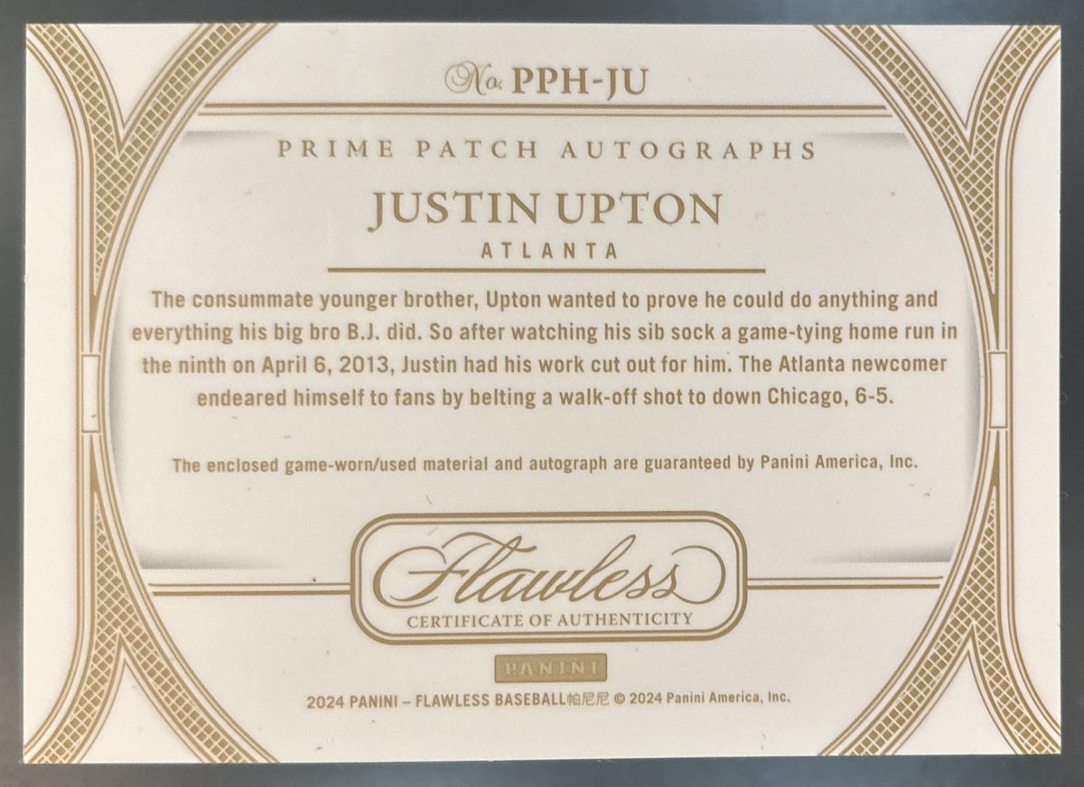 2024 Panini Flawless Justin Upton Prime Patch Auto Horizontal /25 Atlanta Braves