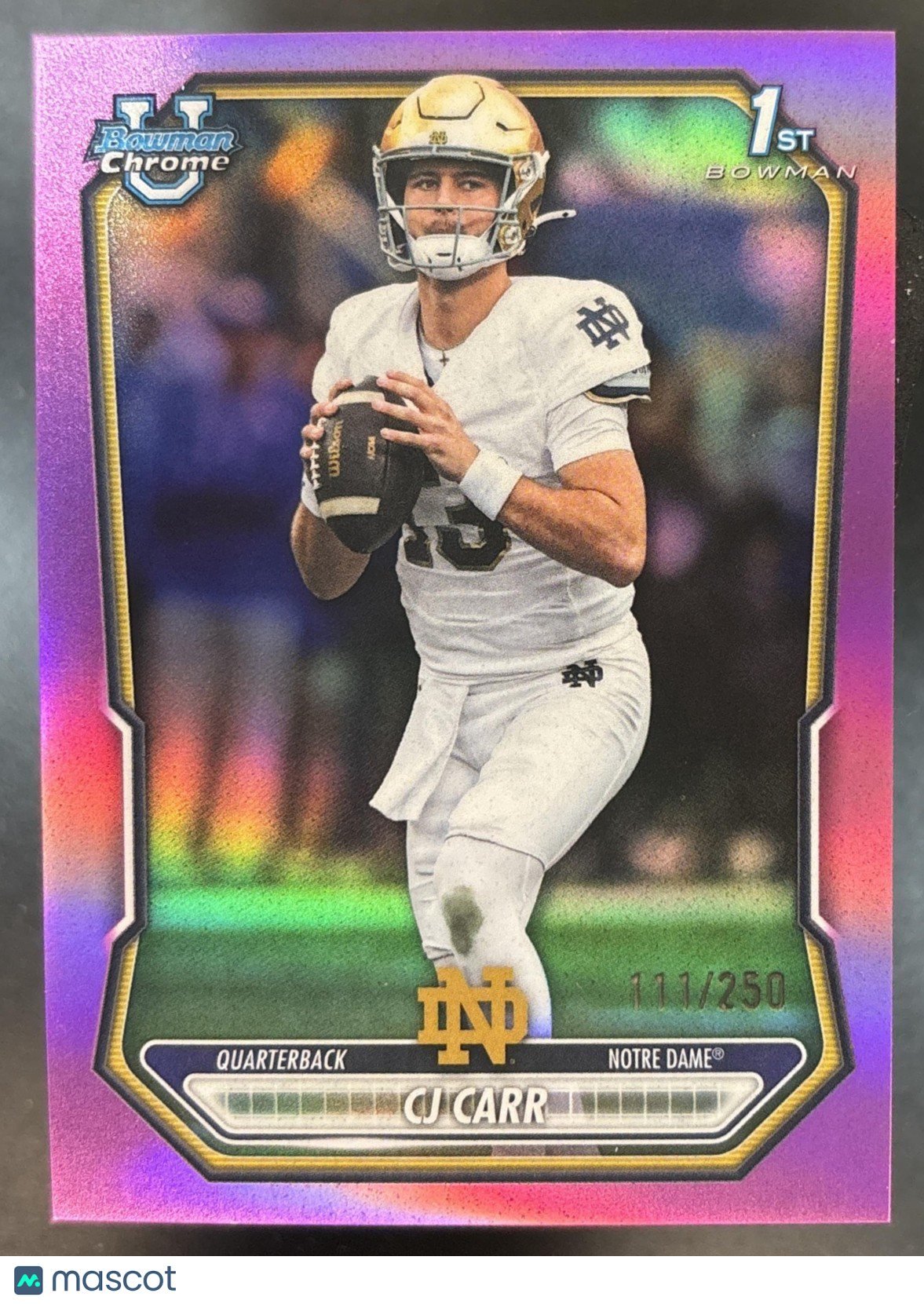 2026 Bowman University CJ Carr Chrome Pink Refractor #110 /250 1st Prospect