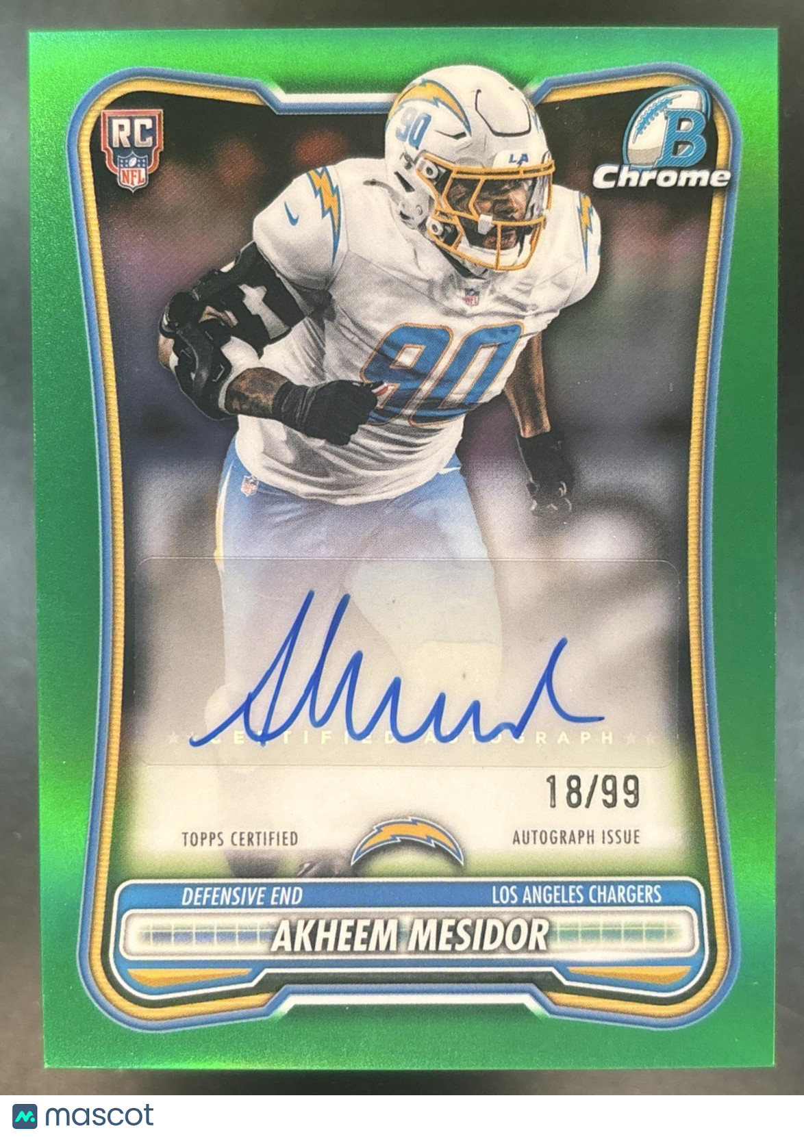 2026 Bowman Akheem Mesidor Chrome Auto Green /99 #BCRA-AM RC Chargers
