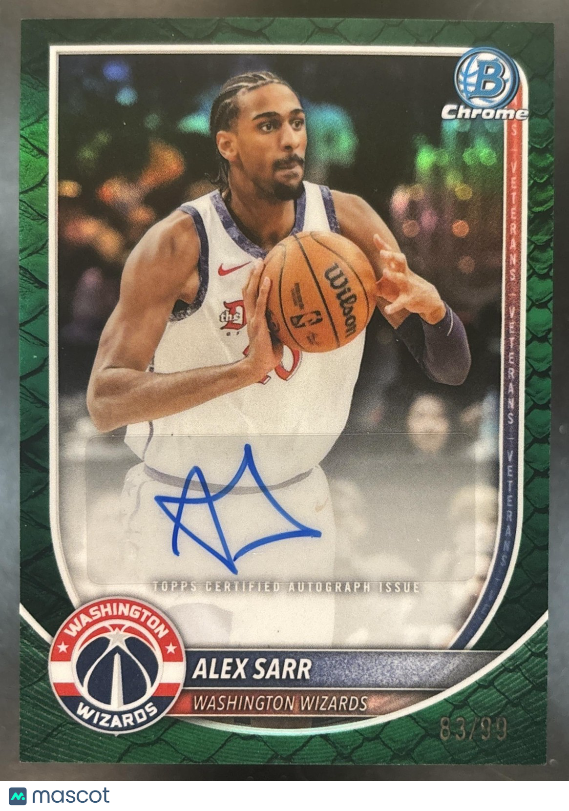 2025-26 Bowman Alex Sarr Chrome Auto Reptilian Green /99 Washington Wizards