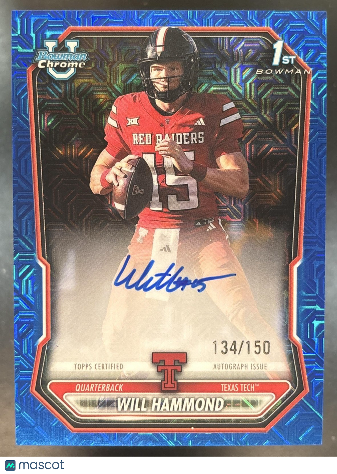 2026 Bowman Will Hammond Chrome Auto Blue Mojo /150 1st Prospect Red Raiders