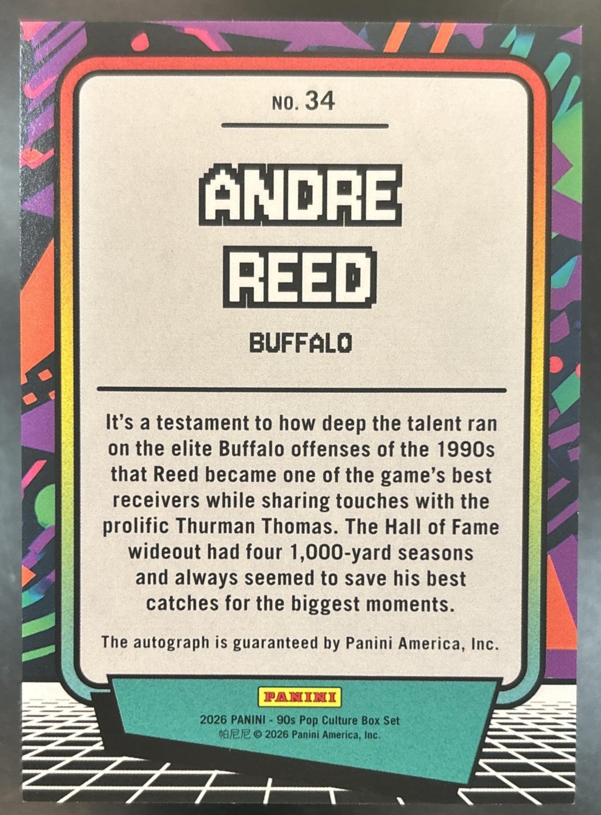 2026 Panini 90s Pop Culture Andre Reed Auto Gold /10 #34