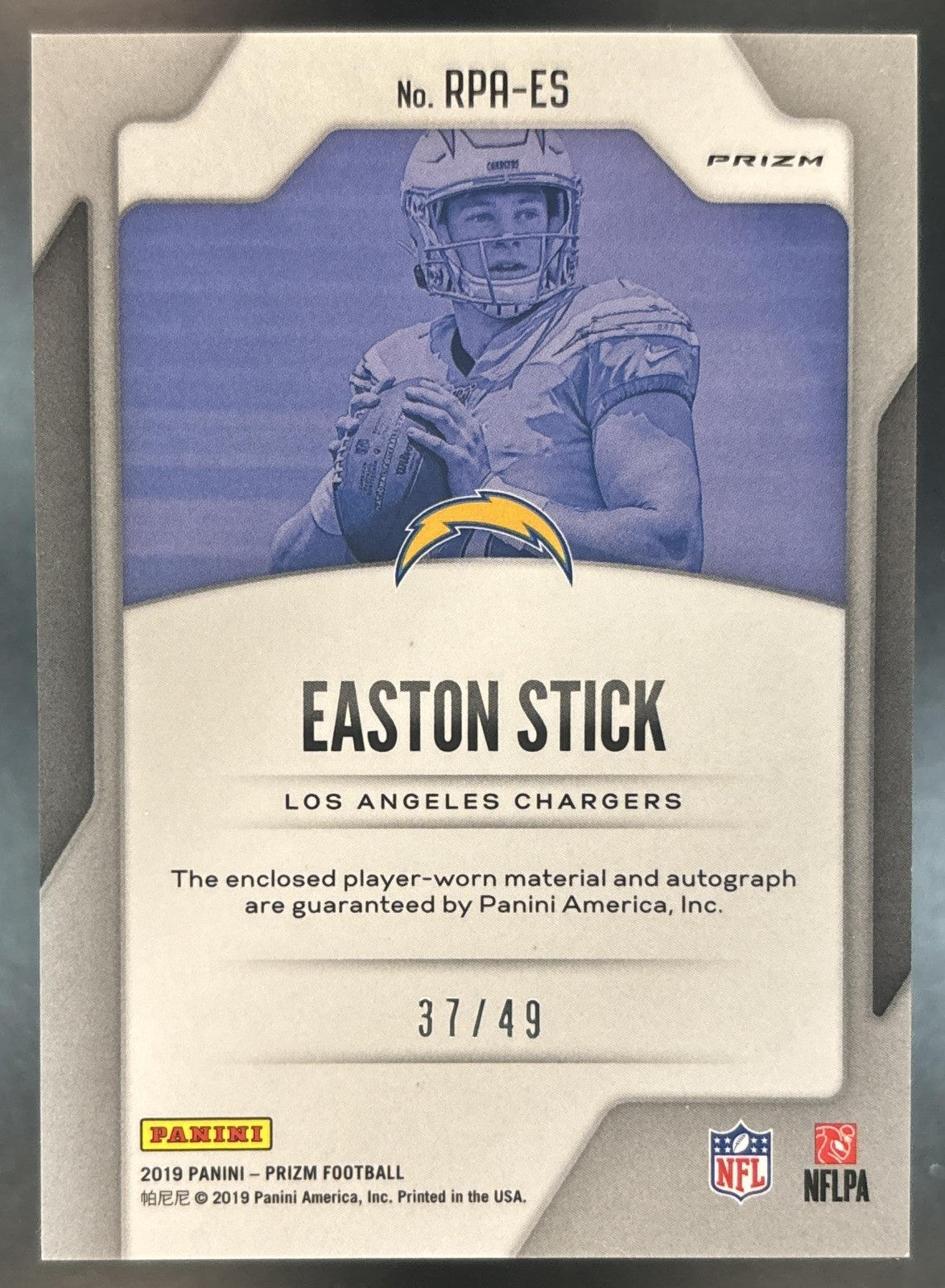 2019 Panini Prizm Easton Stick Rookie Patch Auto /49 RC Los Angeles Chargers