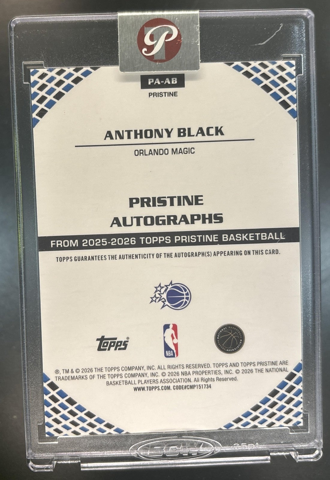2025-26 Topps Pristine Anthony Black Auto Primaries /10 Orlando Magic