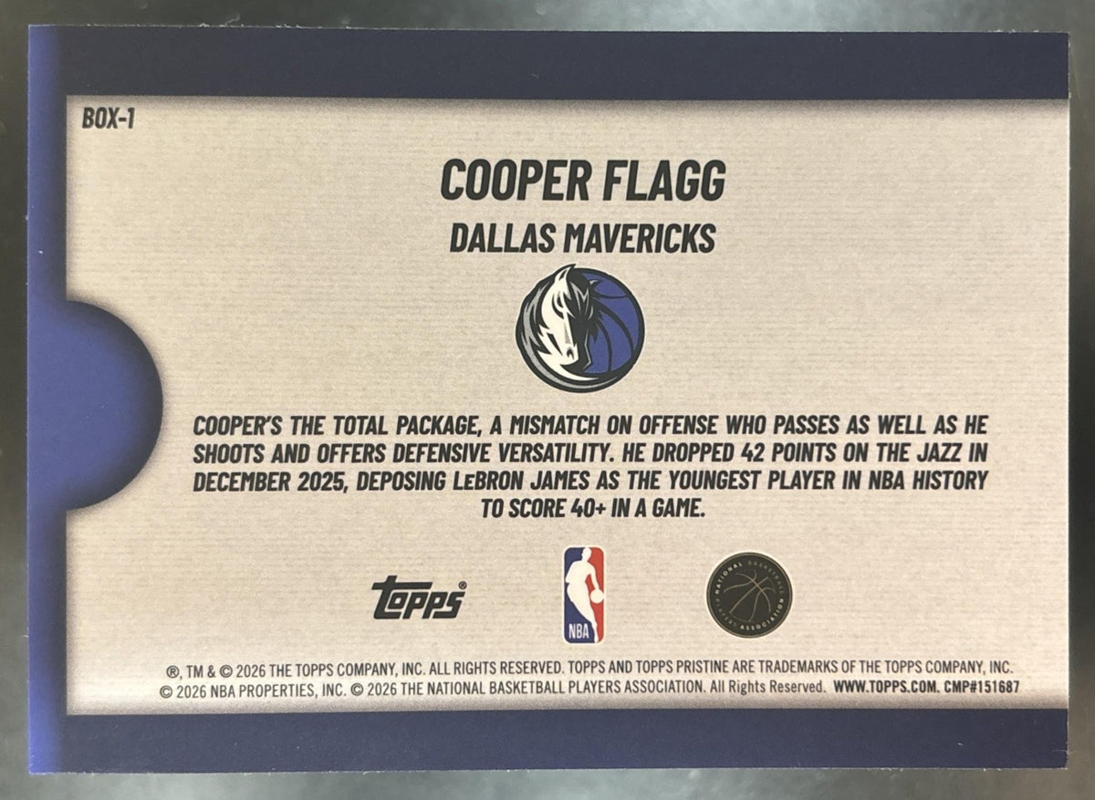 2025-26 Topps Pristine Cooper Flagg Fresh Out of the Box RC Dallas Mavericks