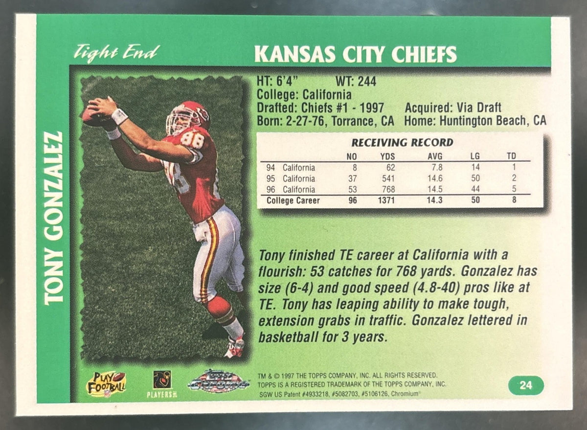 1997 Topps Chrome Tony Gonzalez #24 RC Kansas City Chiefs