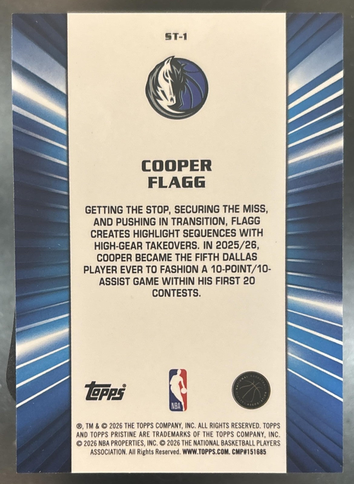2025-26 Topps Pristine Cooper Flagg Stacked #ST-1 RC Dallas Mavericks