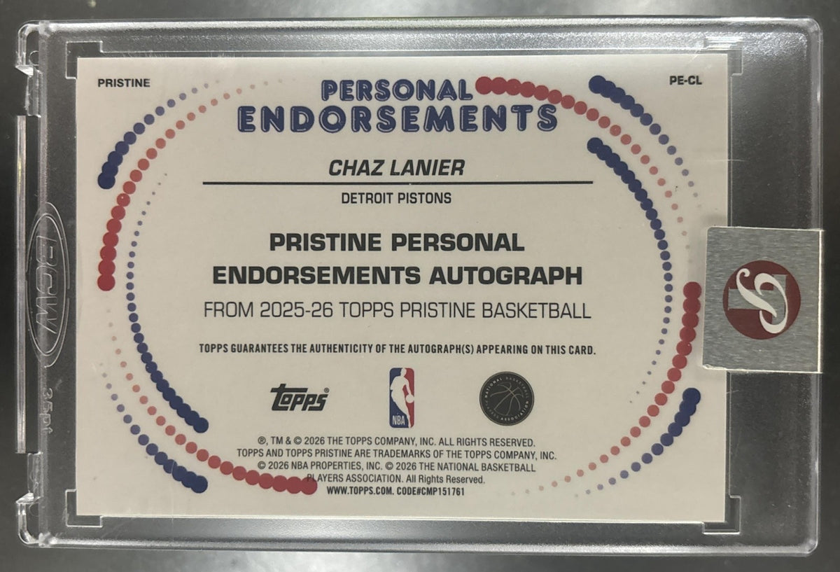 2025-26 Topps Pristine Chaz Lanier Personal Endorsements Auto /50 RC Pistons