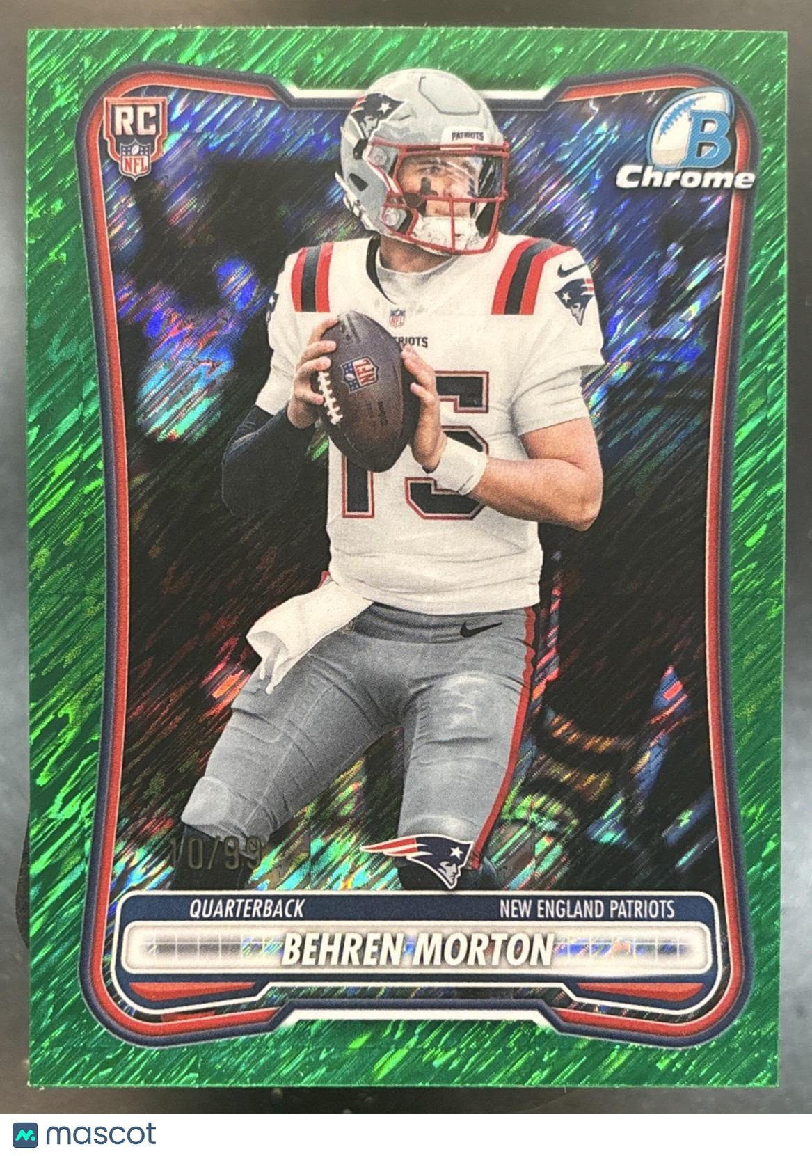 2026 Bowman Behren Morton Chrome NFL Green Shimmer /99 #BCV-109 RC Patriots
