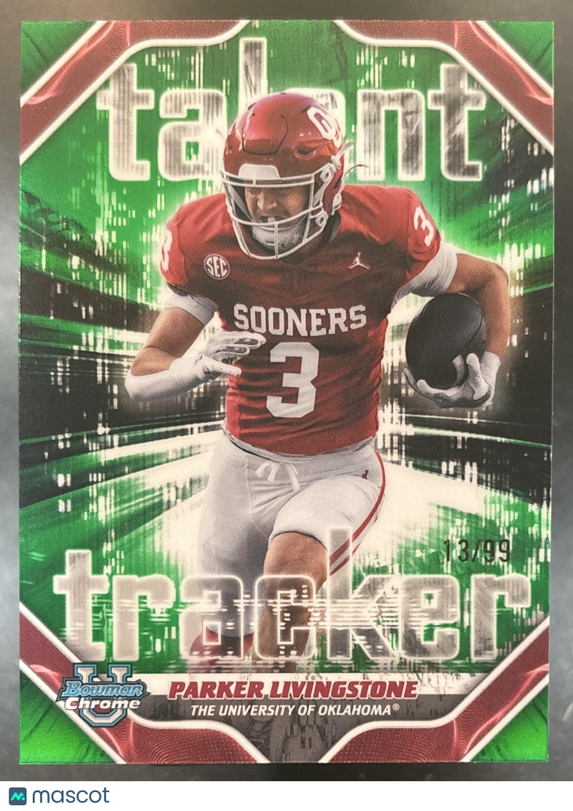 2026 Bowman Parker Livingstone Talent Tracker Chrome Green /99 Oklahoma Sooners