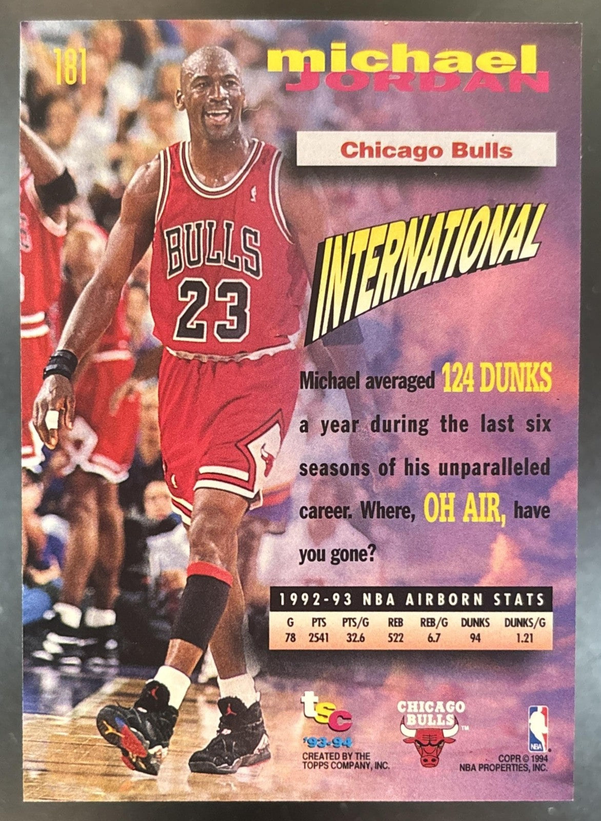 1993-94 Topps Stadium Club Michael Jordan #181 Chicago Bulls - Frequent Flyers!